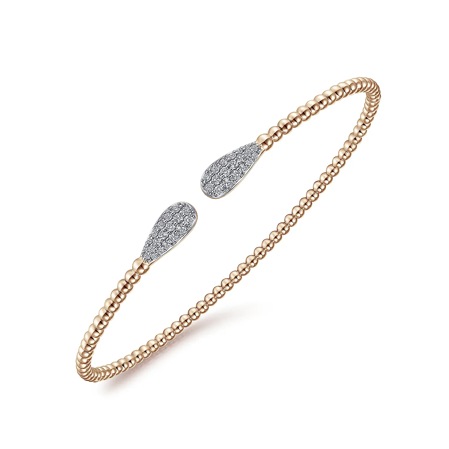 14K Rose Gold Bead Cuff Bracelet with Diamond Pave Teardrops