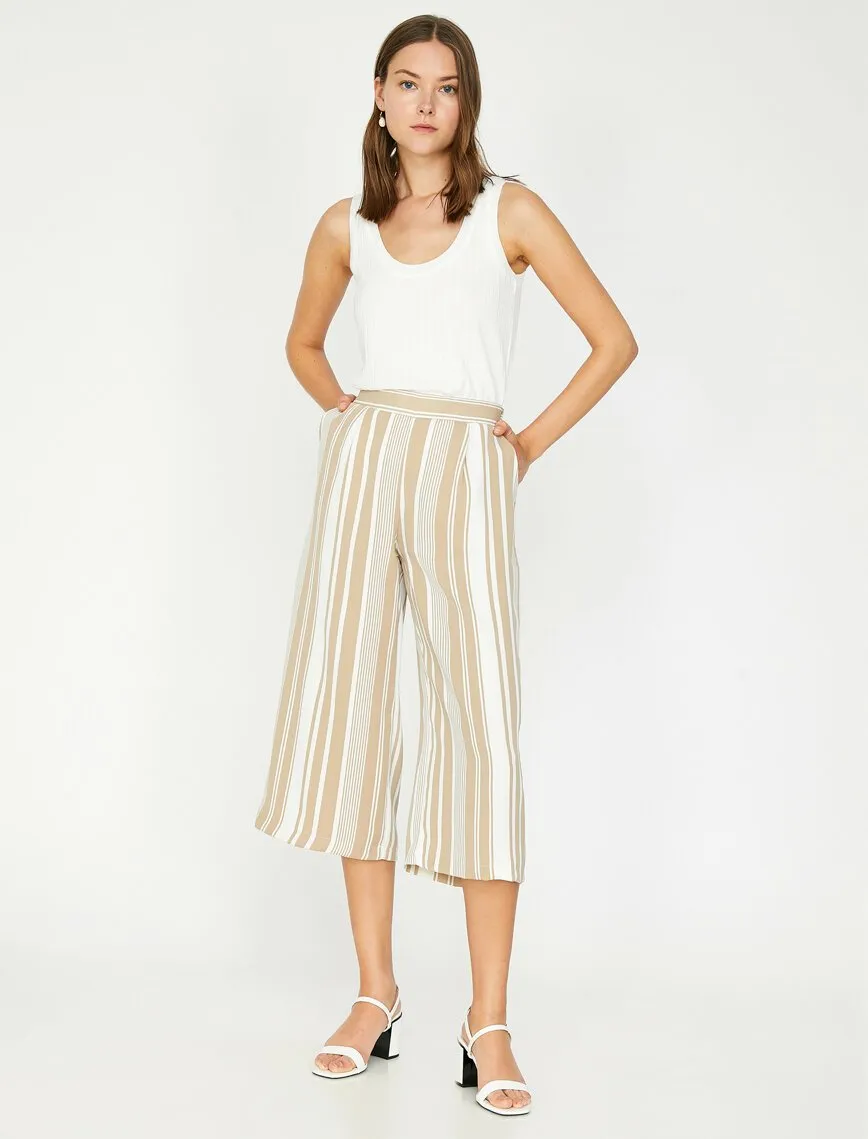 16341 Beige Striped Culotte Trousers