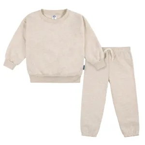 2-Piece Infant & Toddler Neutral Oatmeal Heather Sweatshirt & Pant Set