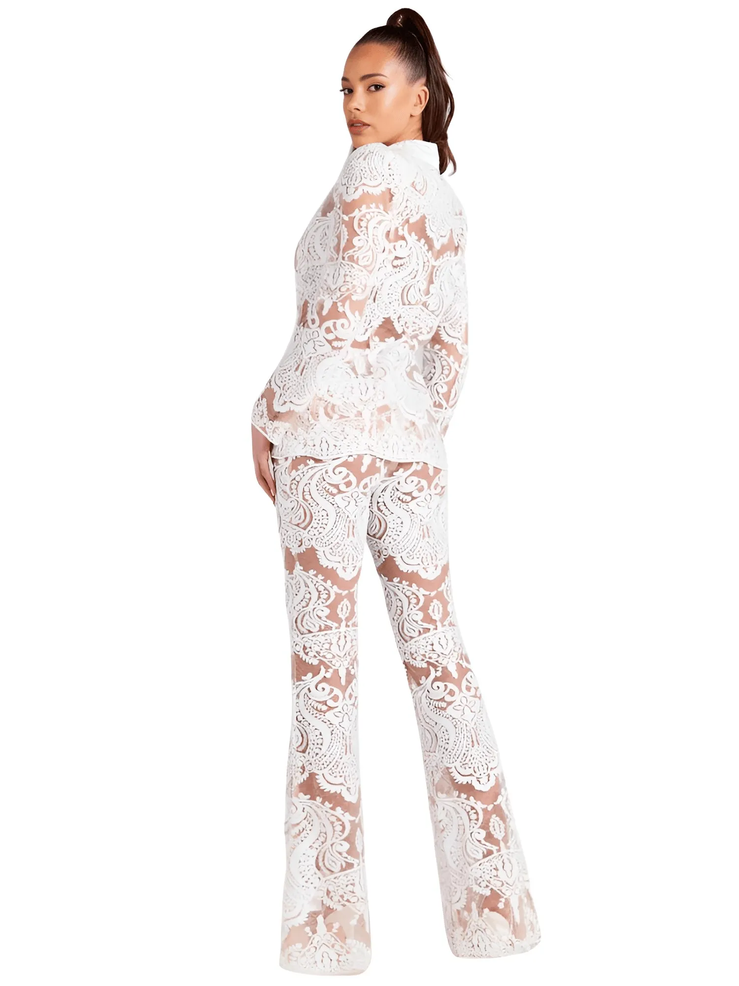 2024 Designer Runway Suit Set Women's Single Button Lace Sequined Blazer Pants Suit