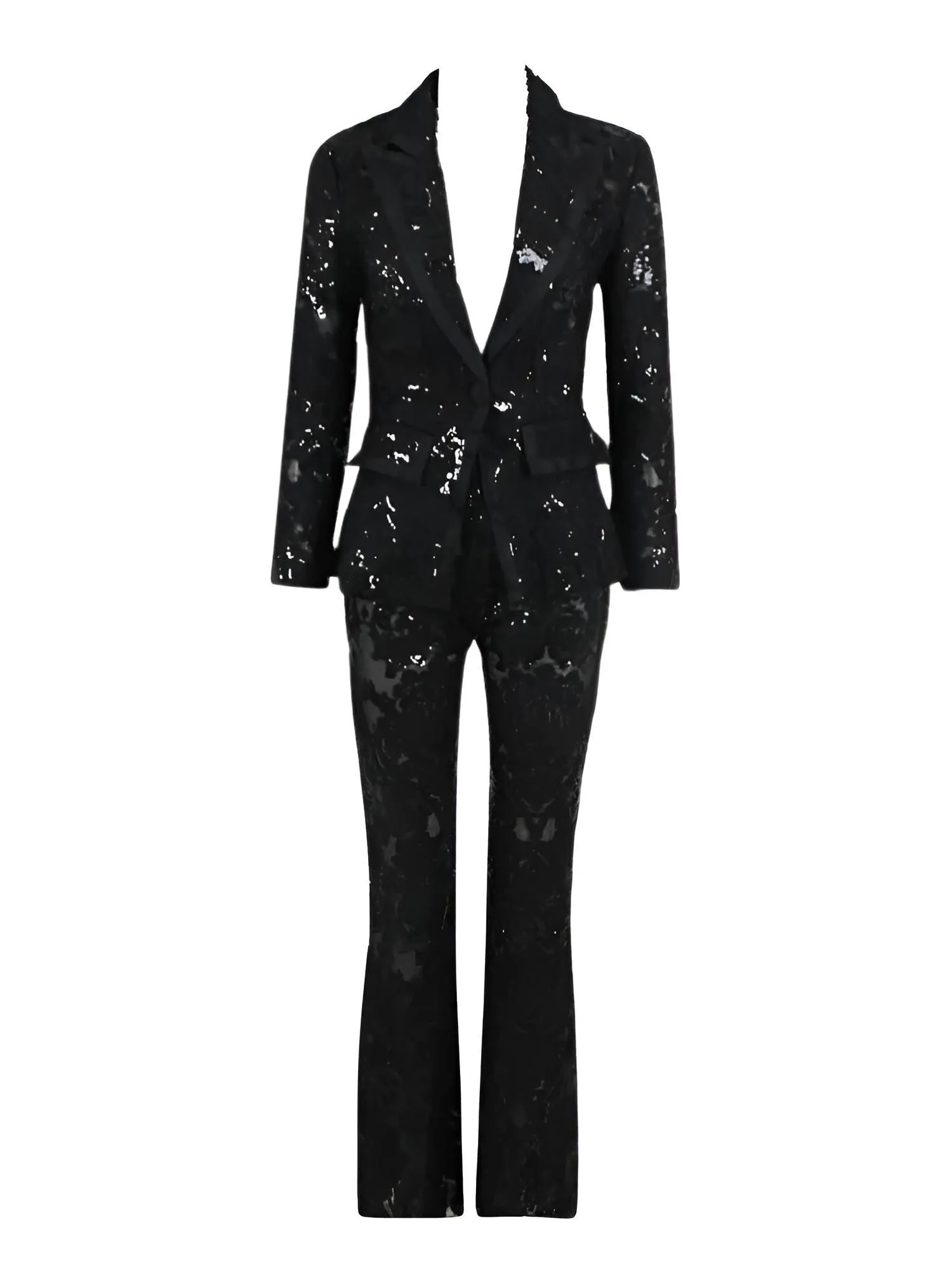 2024 Designer Runway Suit Set Women's Single Button Lace Sequined Blazer Pants Suit