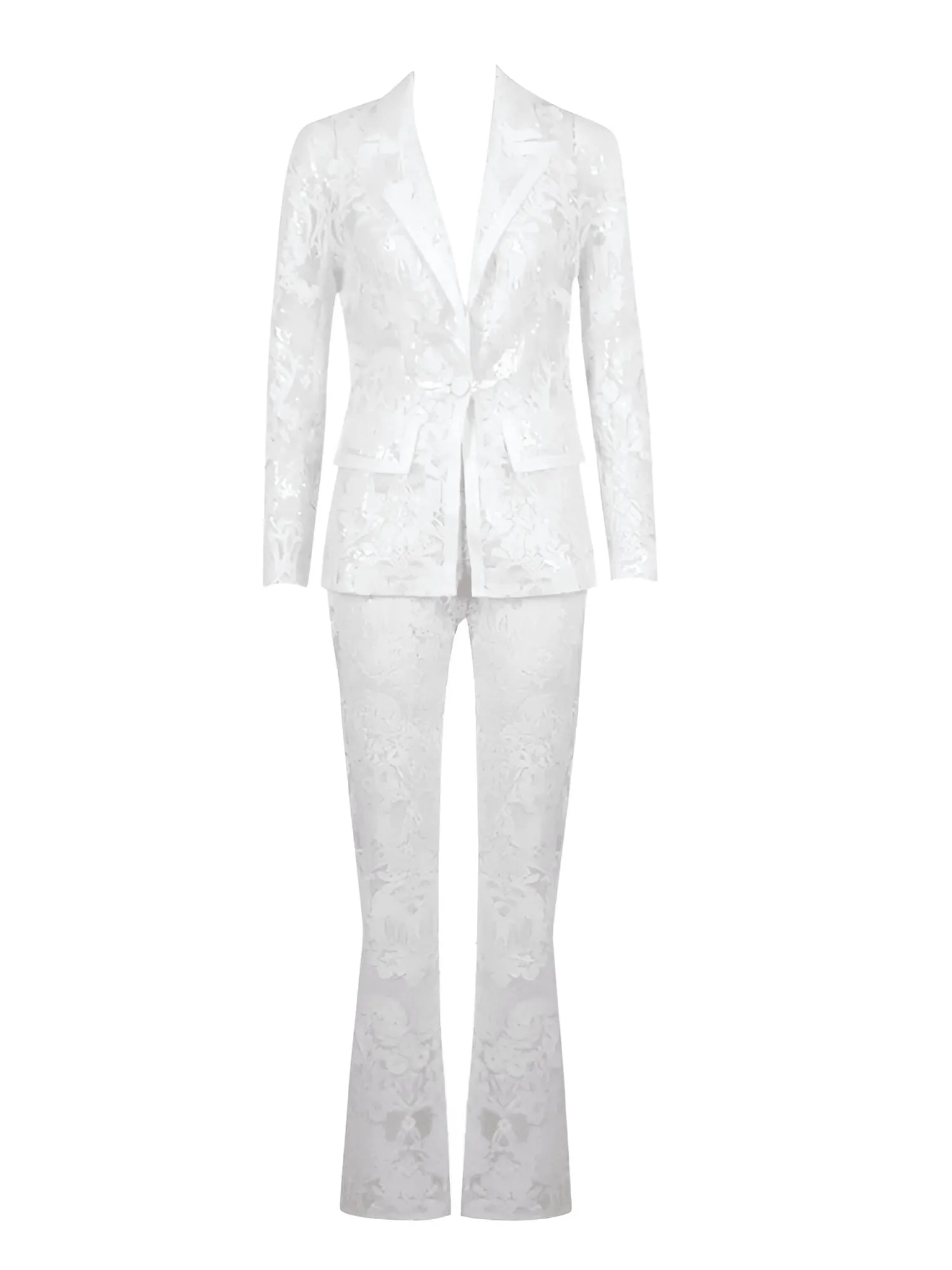 2024 Designer Runway Suit Set Women's Single Button Lace Sequined Blazer Pants Suit