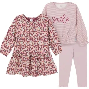 3-Piece Toddler Girls Pink Dress, Top and Legging