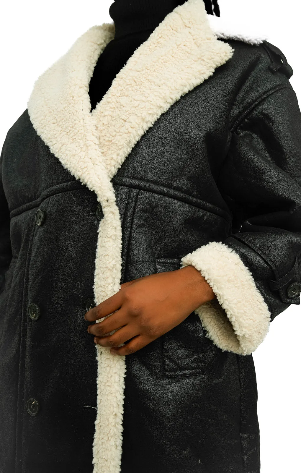 4th & Reckless Premium Longline Contrast Faux Shearling Coat In Black And Cream