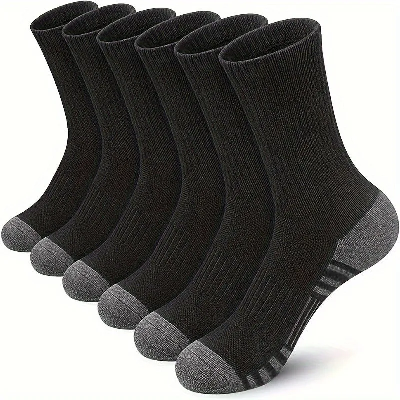 6 Pairs of Ultra-Comfortable Mens Solid Crew Socks - Moisture-Wicking, Elastic & Warm - Perfect for Cool Autumn & Winter Days