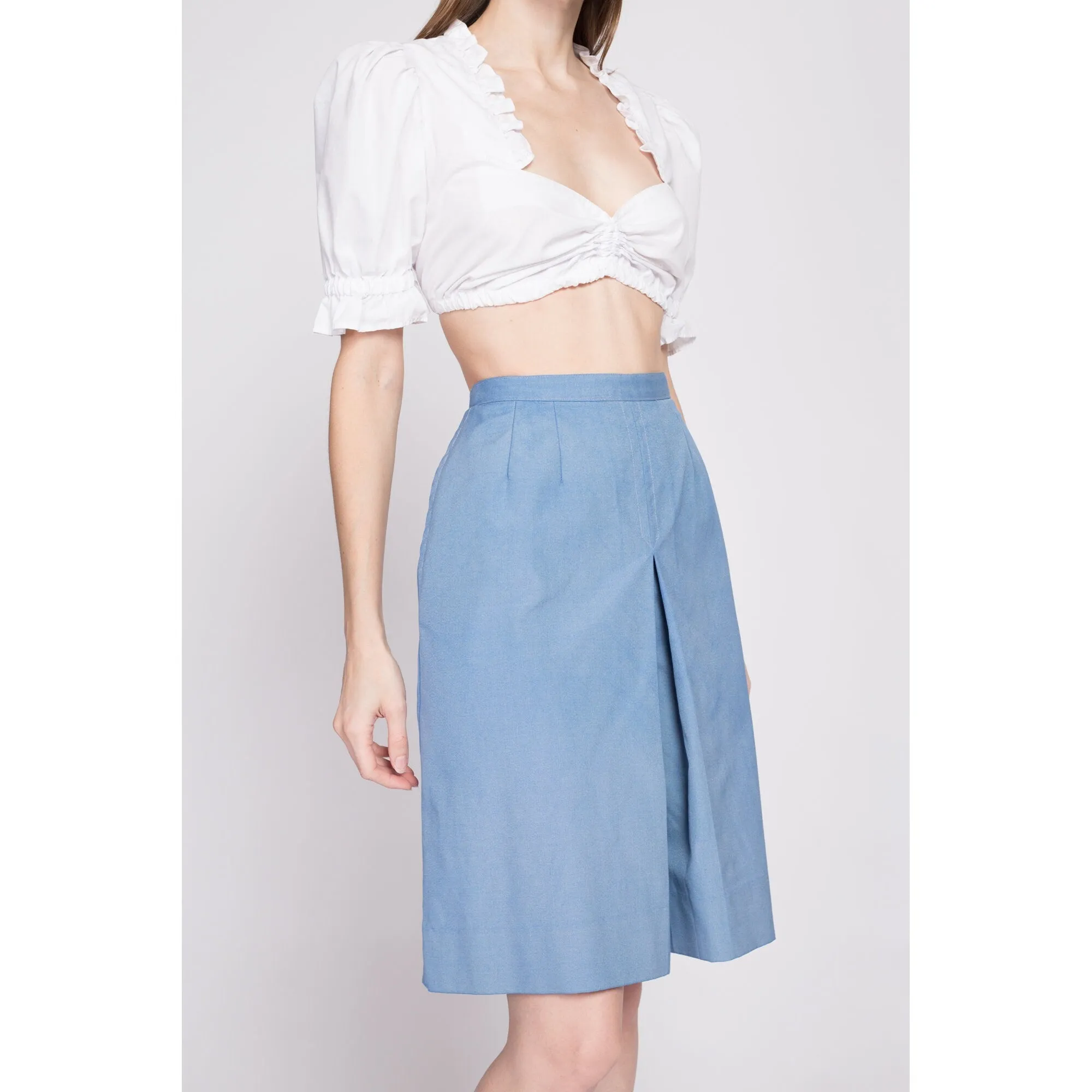 70s Blue High Waisted Culotte Skort - Small, 26.5"