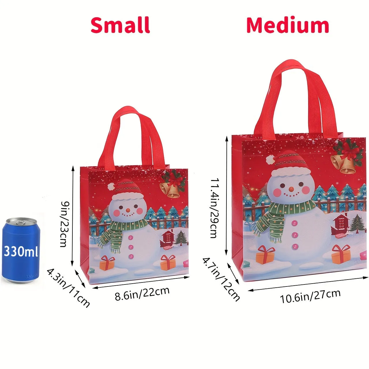 8-Piece Reusable Jolly Christmas Gift Bags Set - Medium Size 11.4" x 10.6" x 4.7" for Festive Shopping and Party Supplies