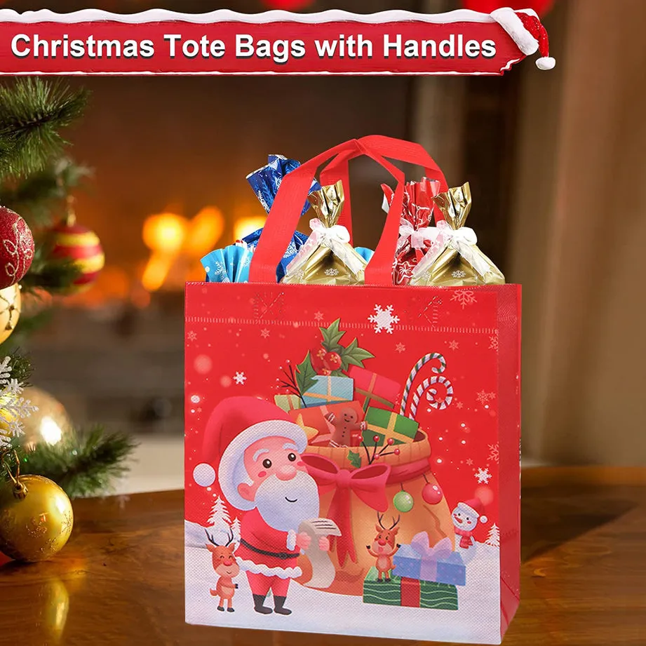 8-Piece Reusable Jolly Christmas Gift Bags Set - Medium Size 11.4" x 10.6" x 4.7" for Festive Shopping and Party Supplies