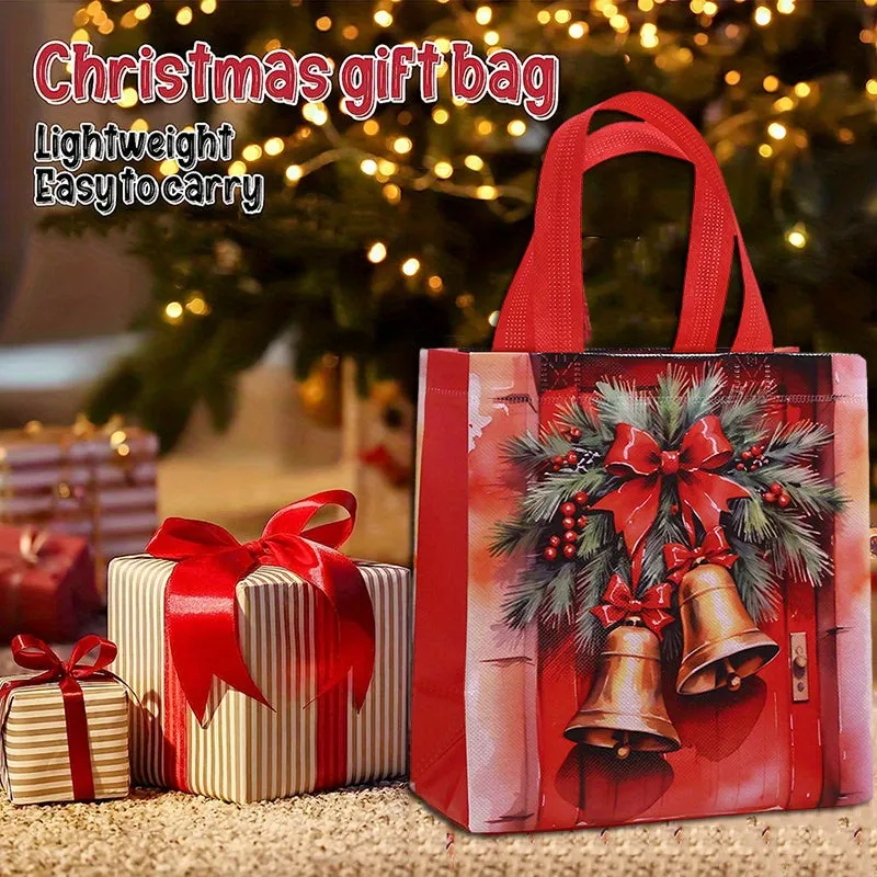 8-Piece Reusable Jolly Christmas Gift Bags Set - Medium Size 11.4" x 10.6" x 4.7" for Festive Shopping and Party Supplies