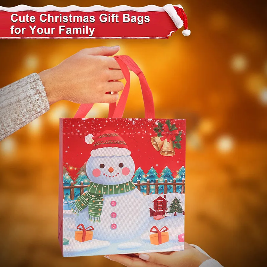 8-Piece Reusable Jolly Christmas Gift Bags Set - Medium Size 11.4" x 10.6" x 4.7" for Festive Shopping and Party Supplies