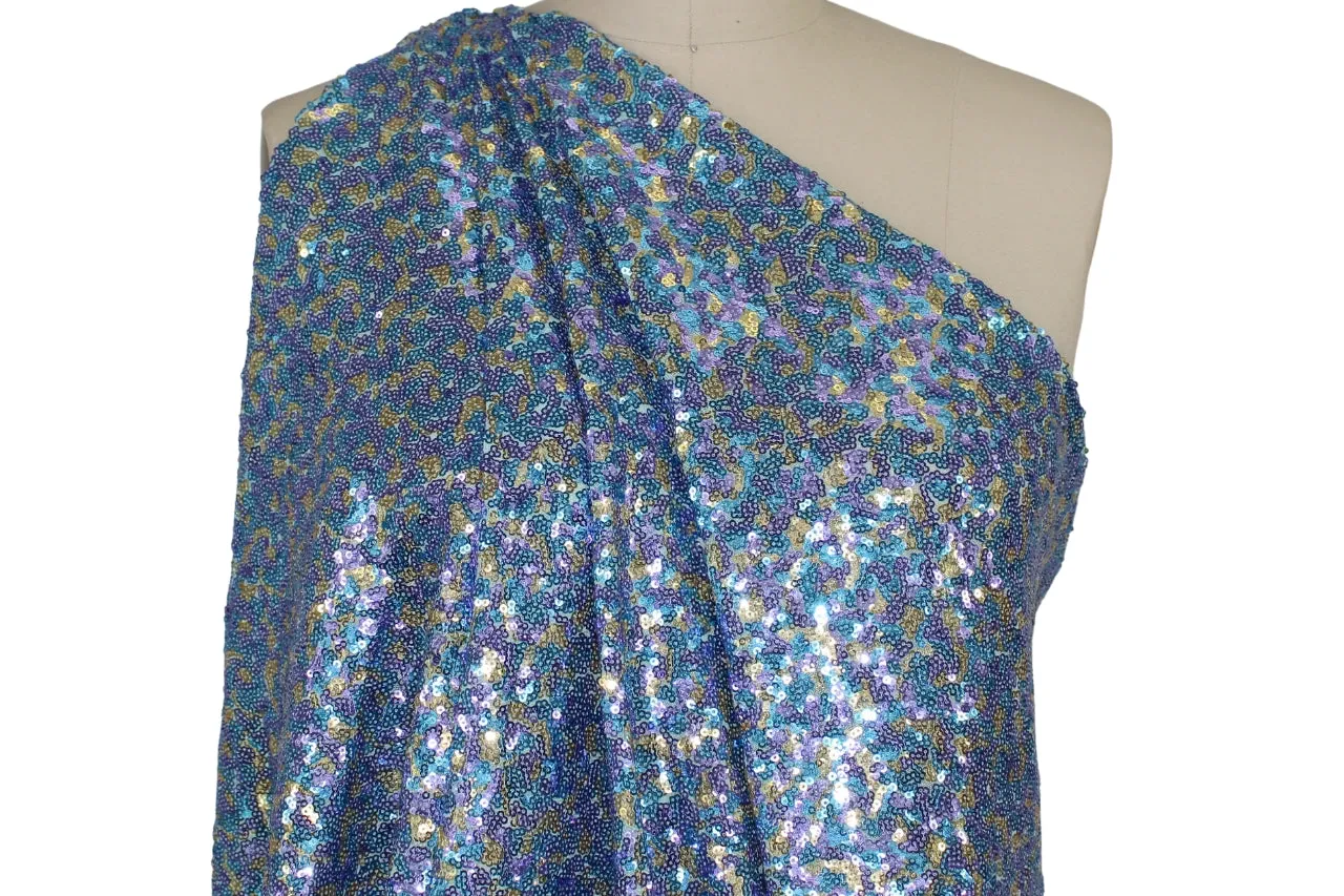 A Mermaid's Tale Tiny Sequined Mesh - Blue/Purple/Gold on Aqua