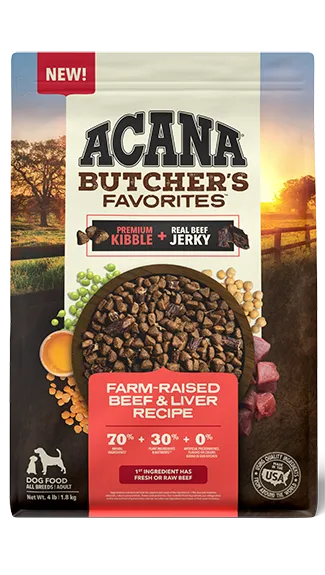 ACANA Butcher's Favorites Kibble & Jerky: Farm-Raised Beef & Liver