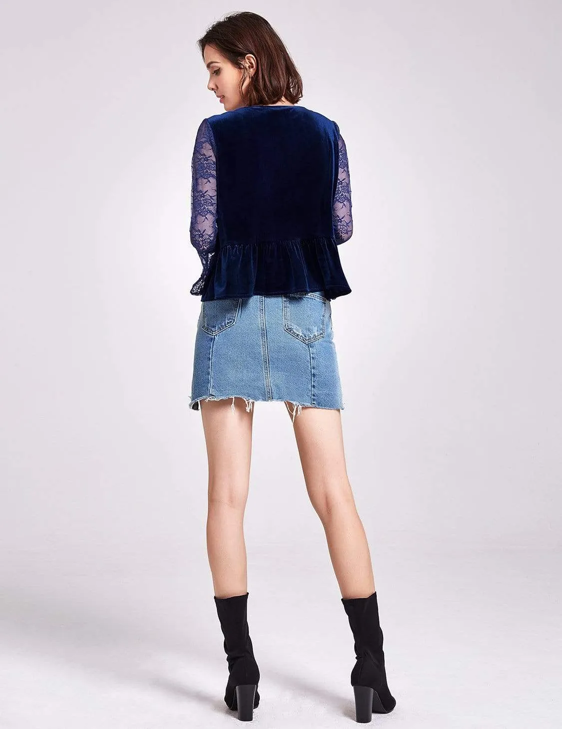 Alisa Pan Long Sleeves Lace and Velvet Top