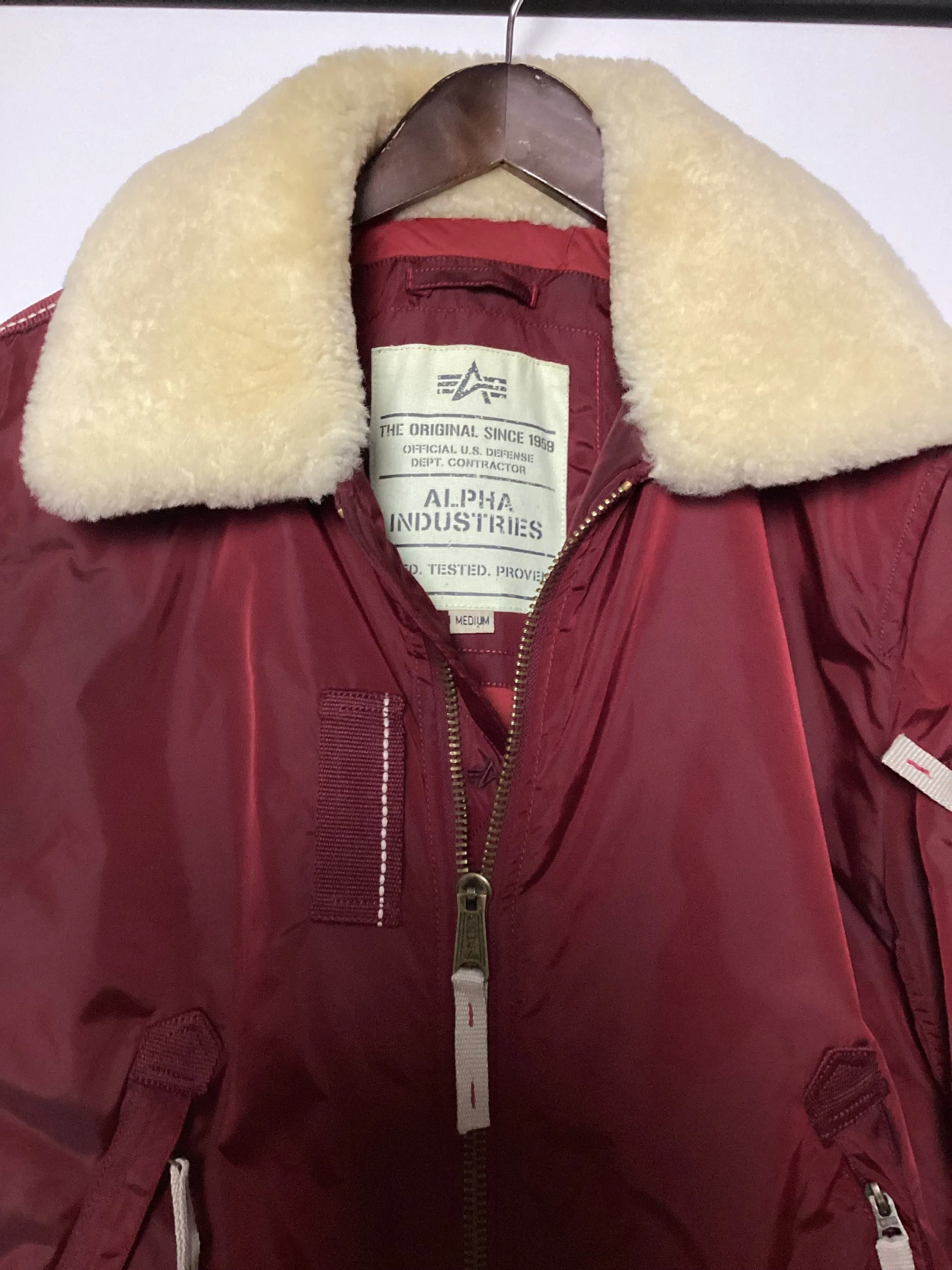 Alpha Industries Shearling Collar Red Jacket Size M