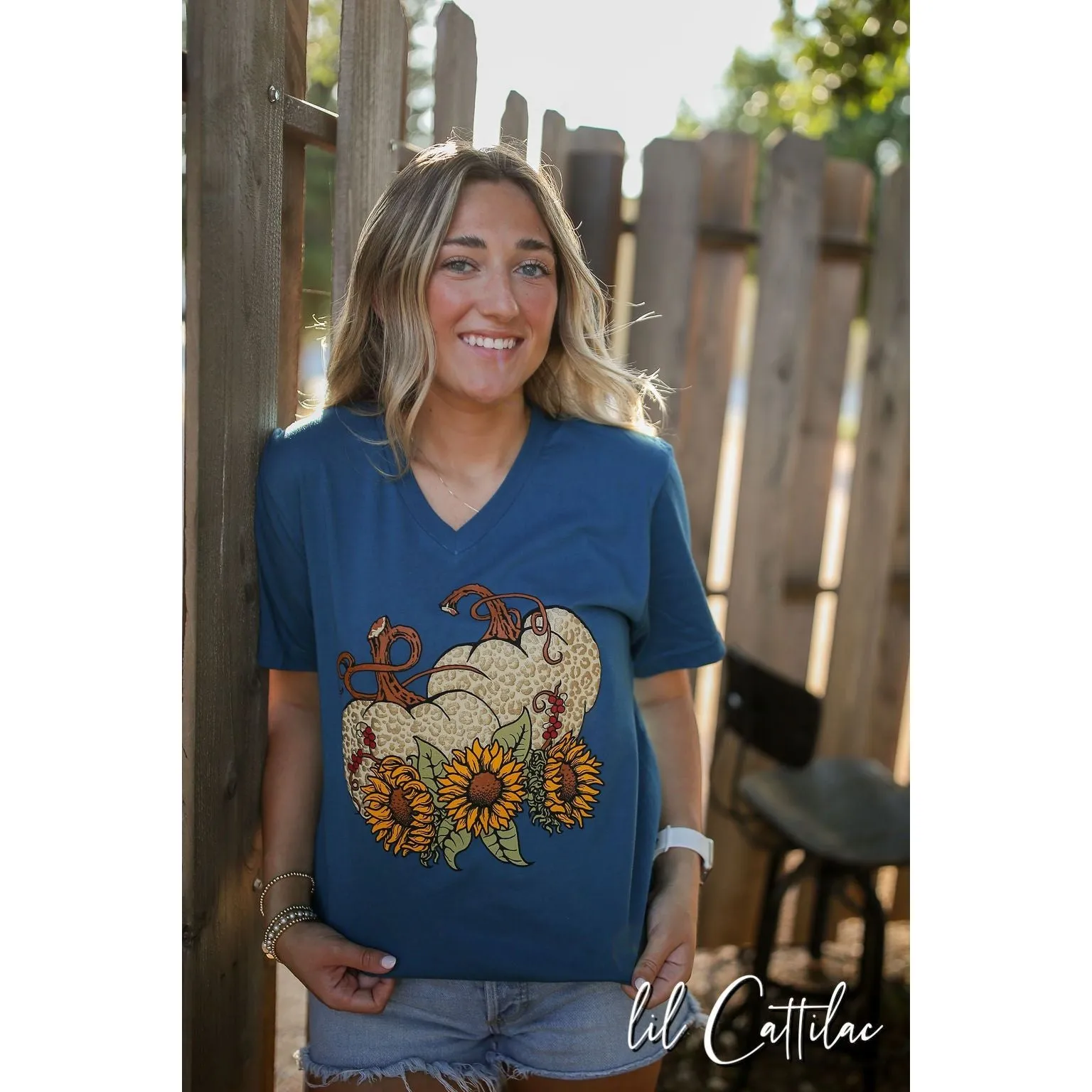 Animal Print Puff Pumpkins with Sunflowers - Thanksgiving Tee