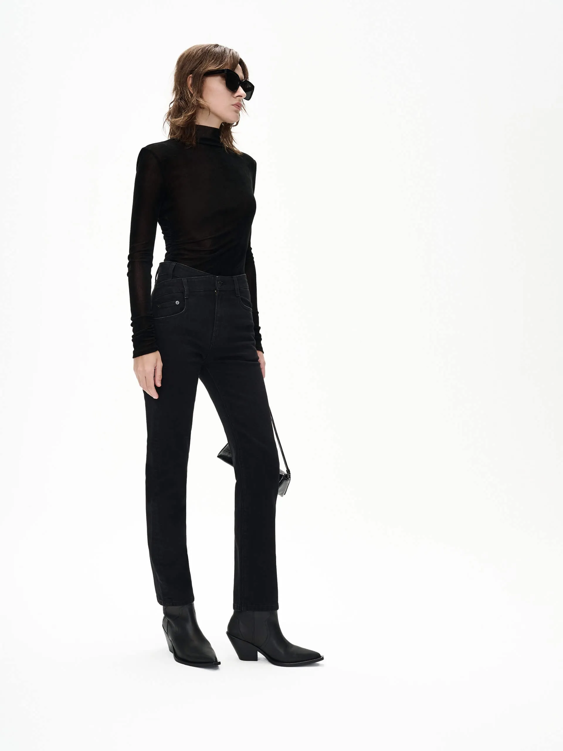 Asymmetric Waist Ankle Jeans