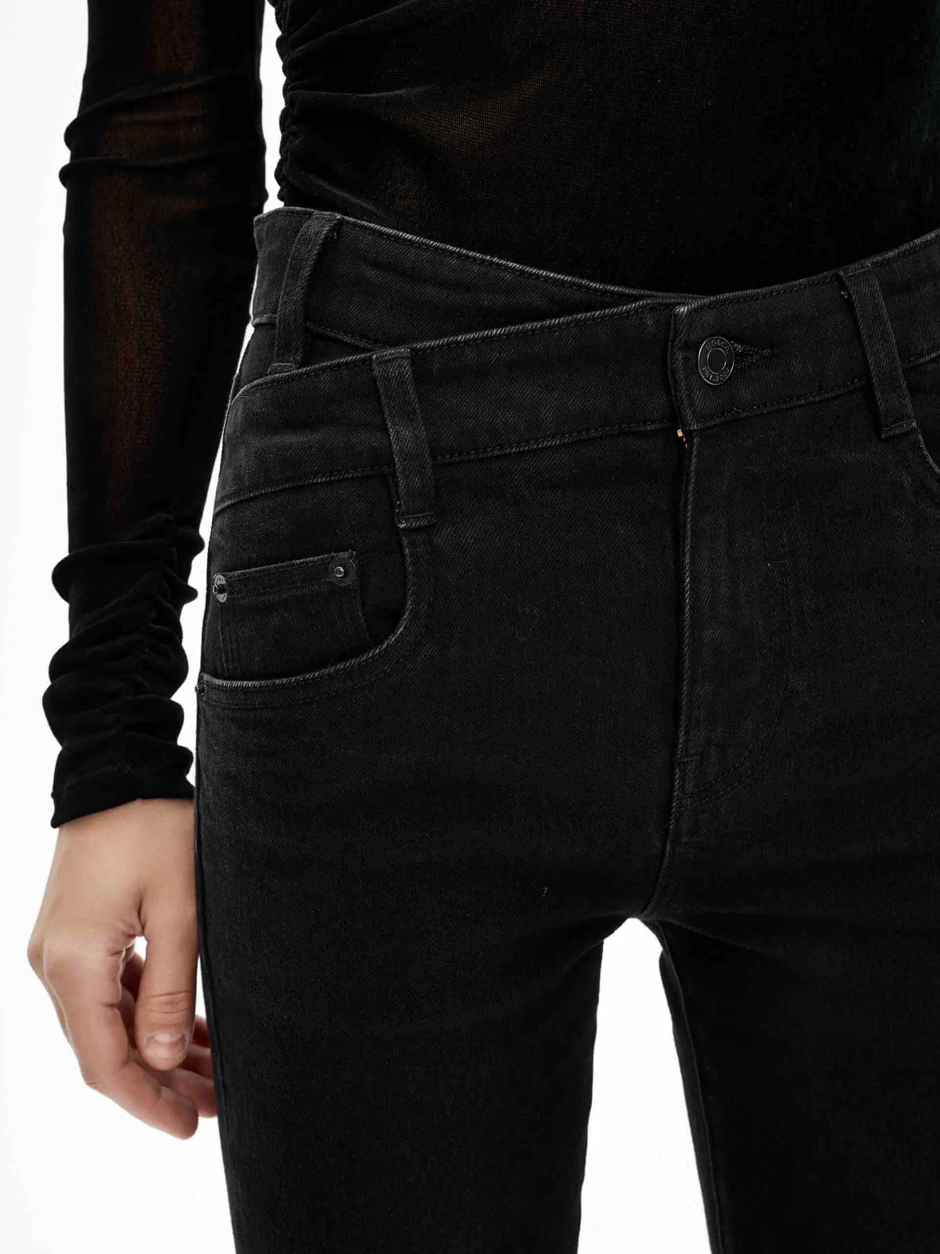 Asymmetric Waist Ankle Jeans