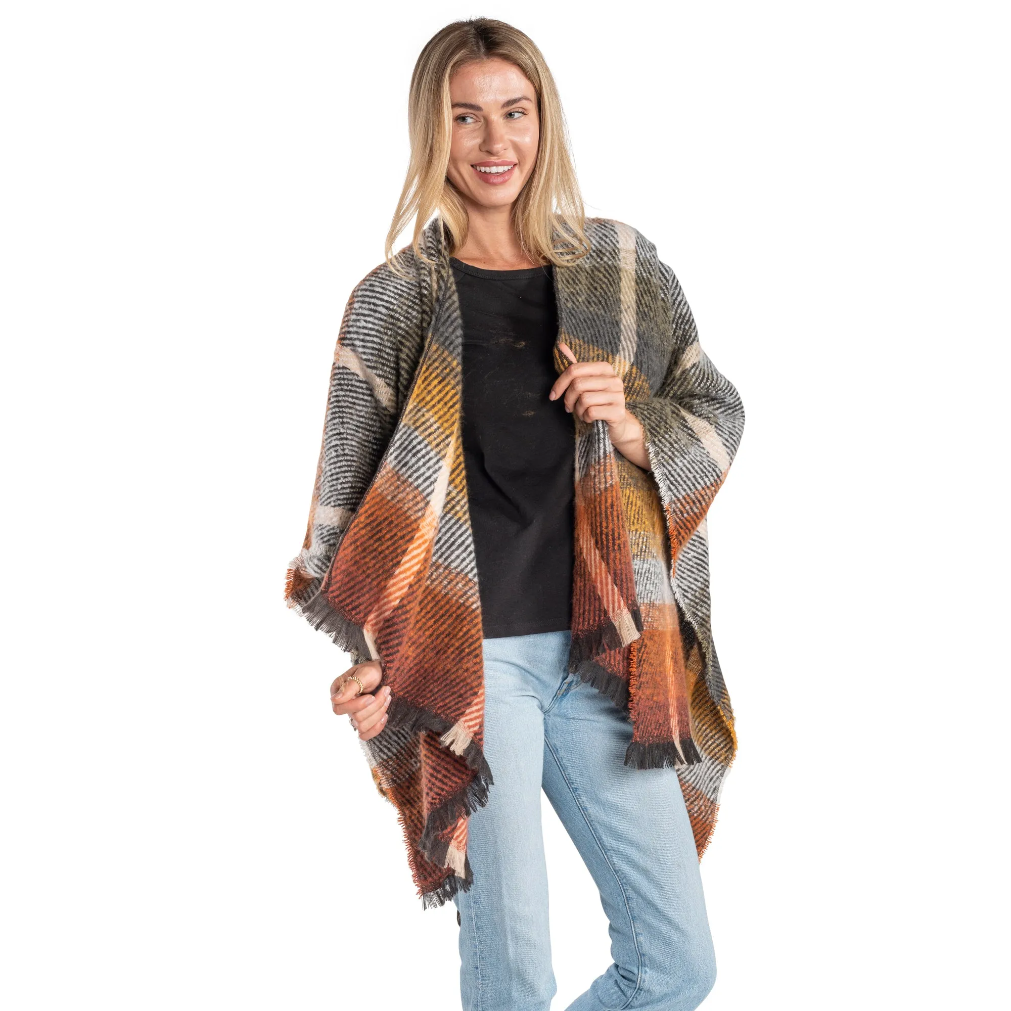 Autumn Plaid Knit Cozy Coat Wrap