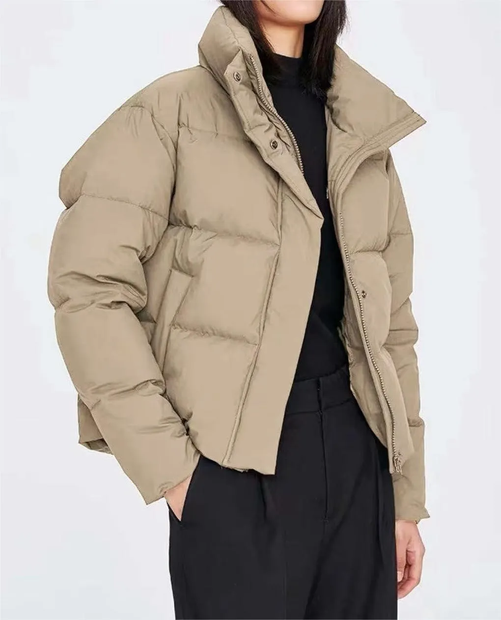 Autumn Winter Office Short Korean Jacket Brown Cotton Padded Coat