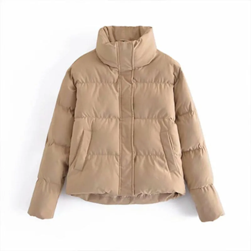 Autumn Winter Office Short Korean Jacket Brown Cotton Padded Coat