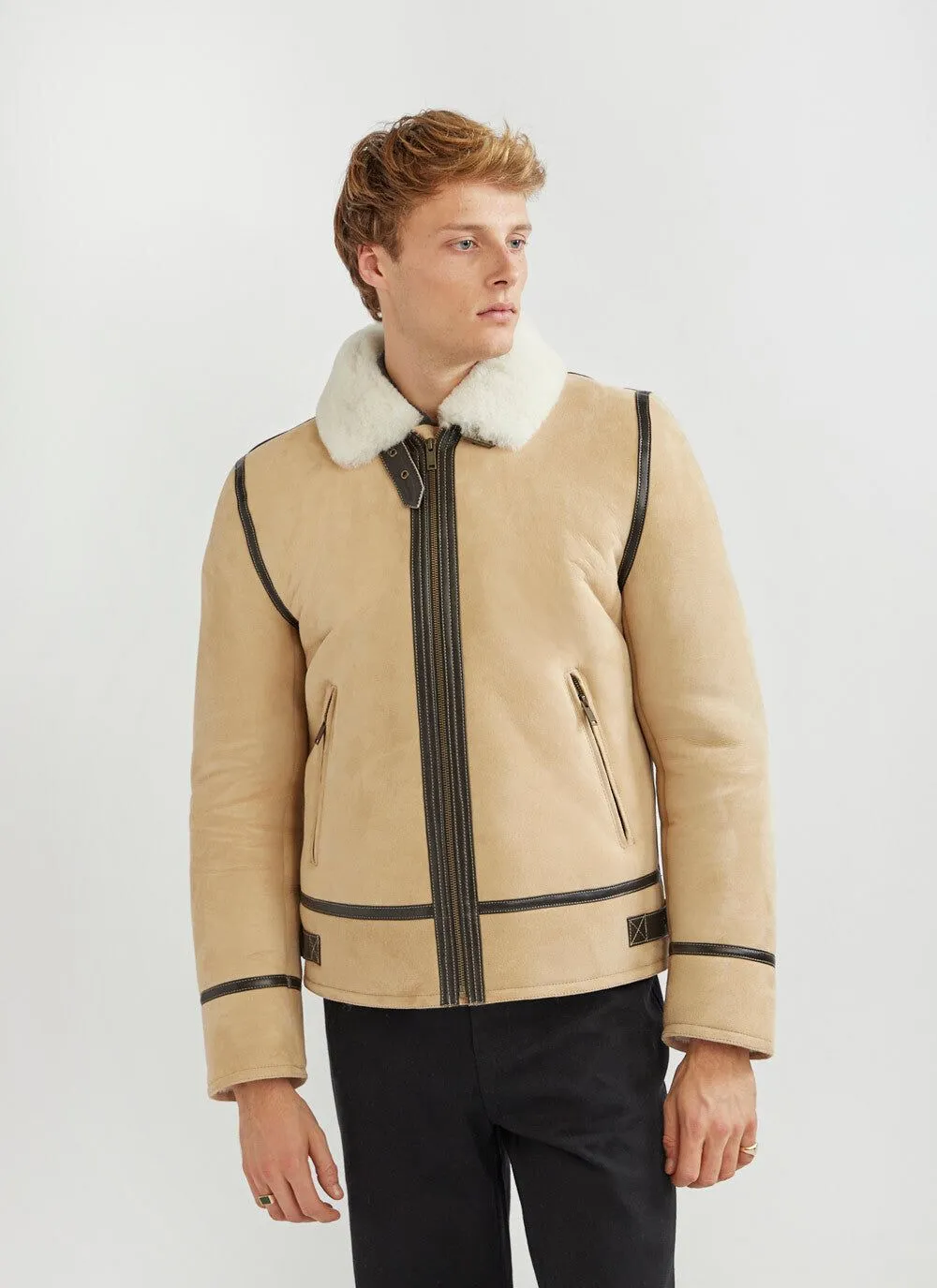 Aviator Shearling Jacket | Suede | Stone