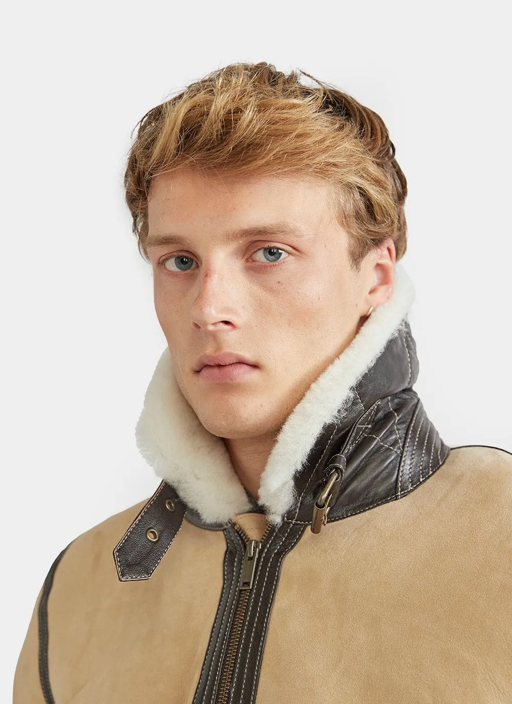 Aviator Shearling Jacket | Suede | Stone