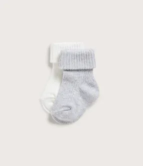 Baby grey/white folded cuff socks 2pk