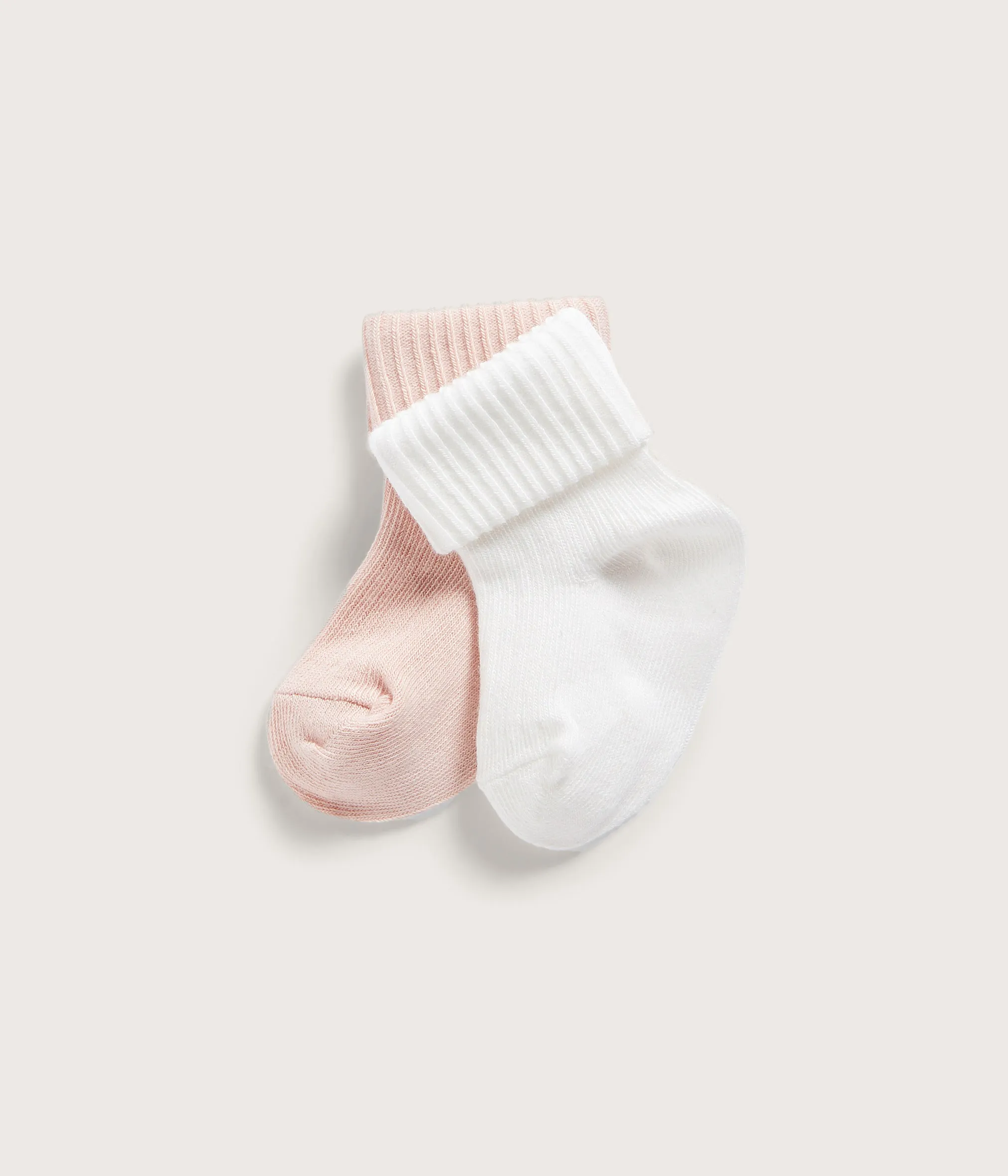 Baby pink/white folded cuff socks 2pk