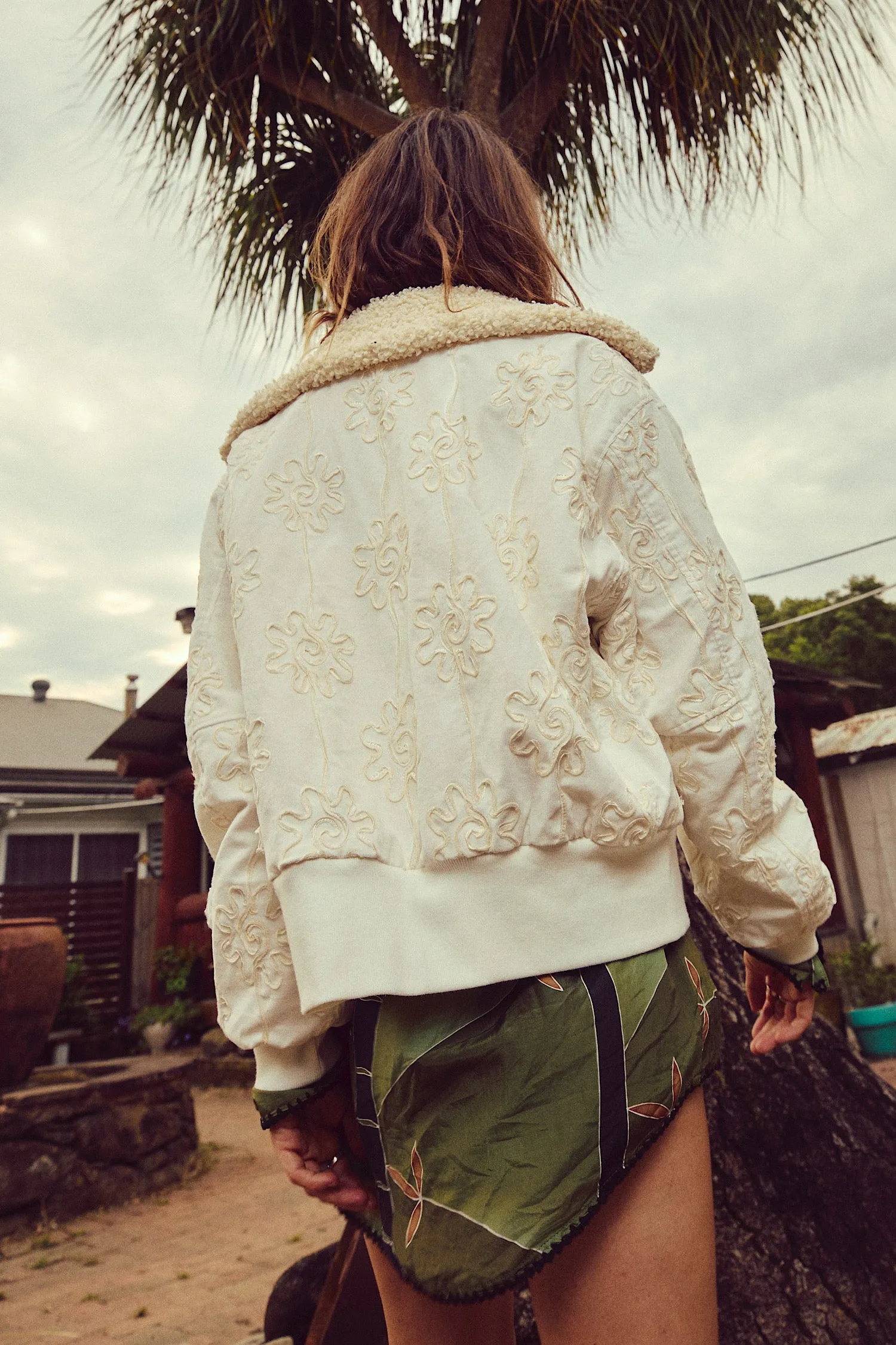 Baby Please Don’t Go Embroidered Corduroy Bomber Jacket - Cream