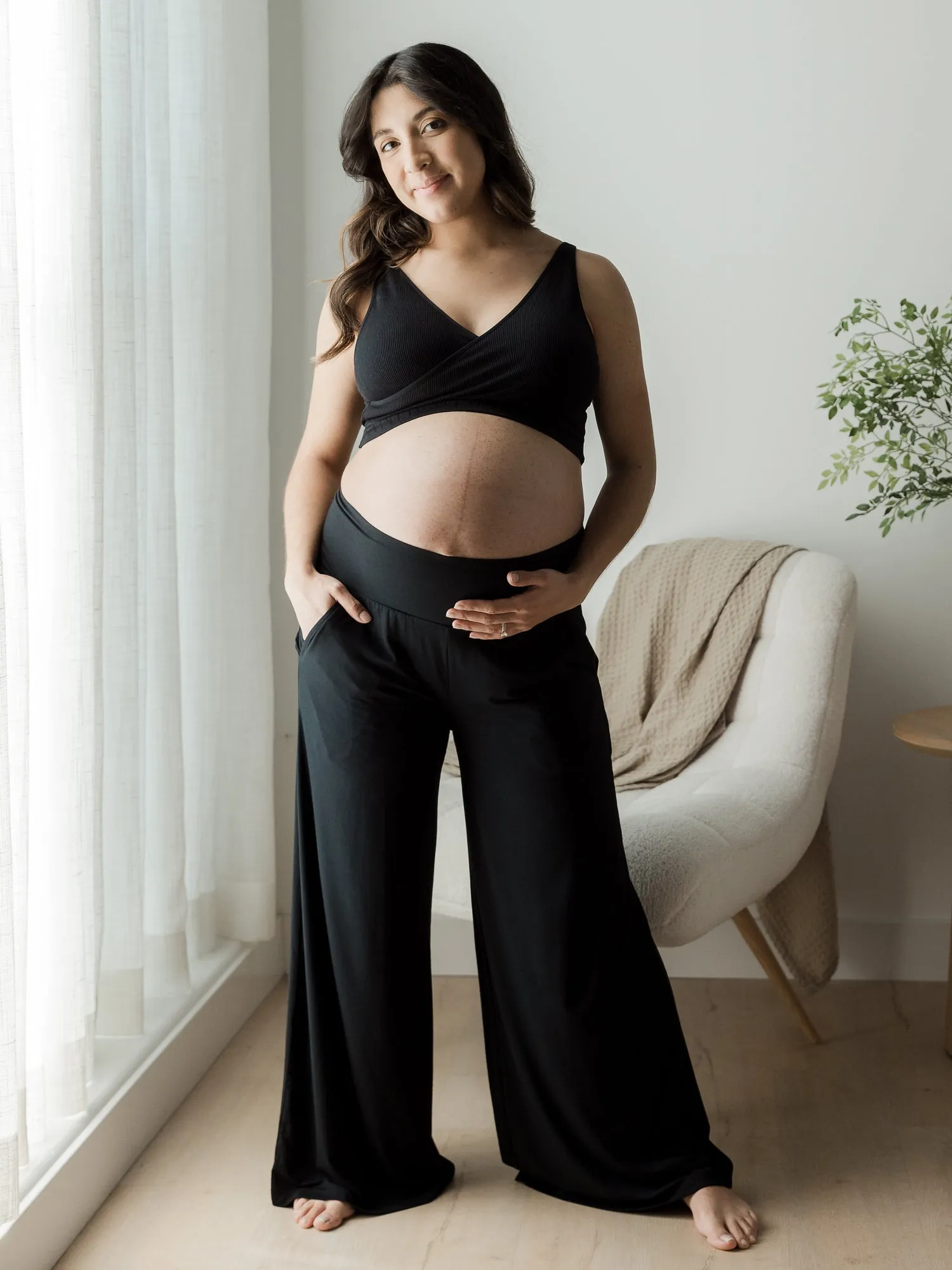 Bamboo Wide Leg Maternity & Postpartum Lounge Pant | Black