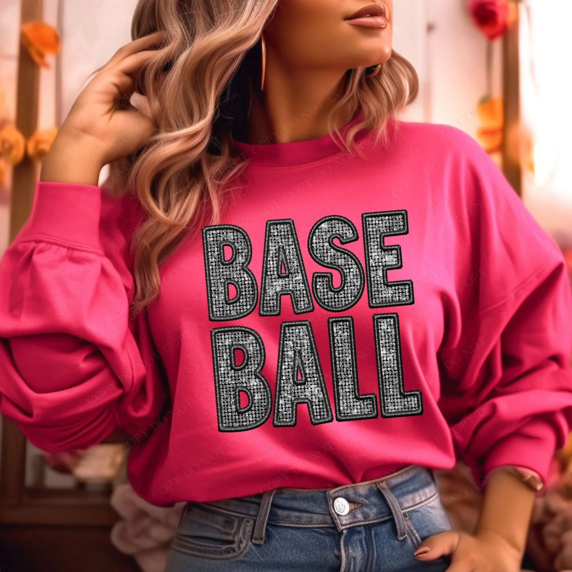 Baseball Faux Embroidery Diamonds Sweatshirt/Graphic Tee W/color options