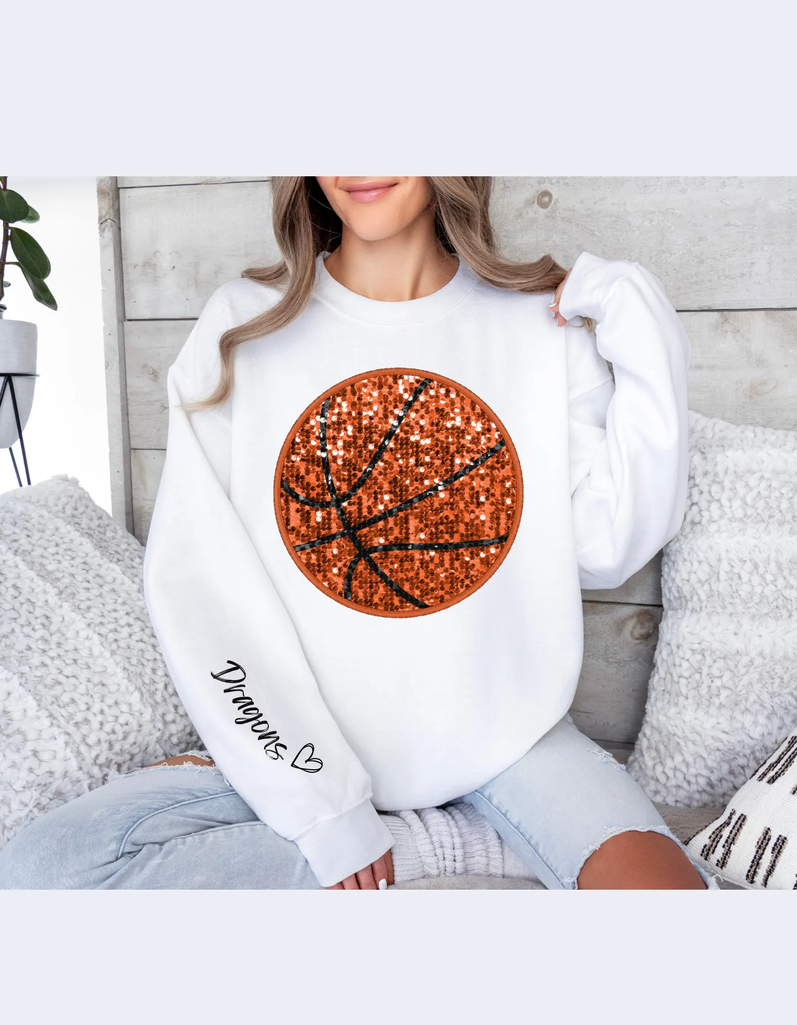 Basketball Faux Rhinestone Sweatshirt