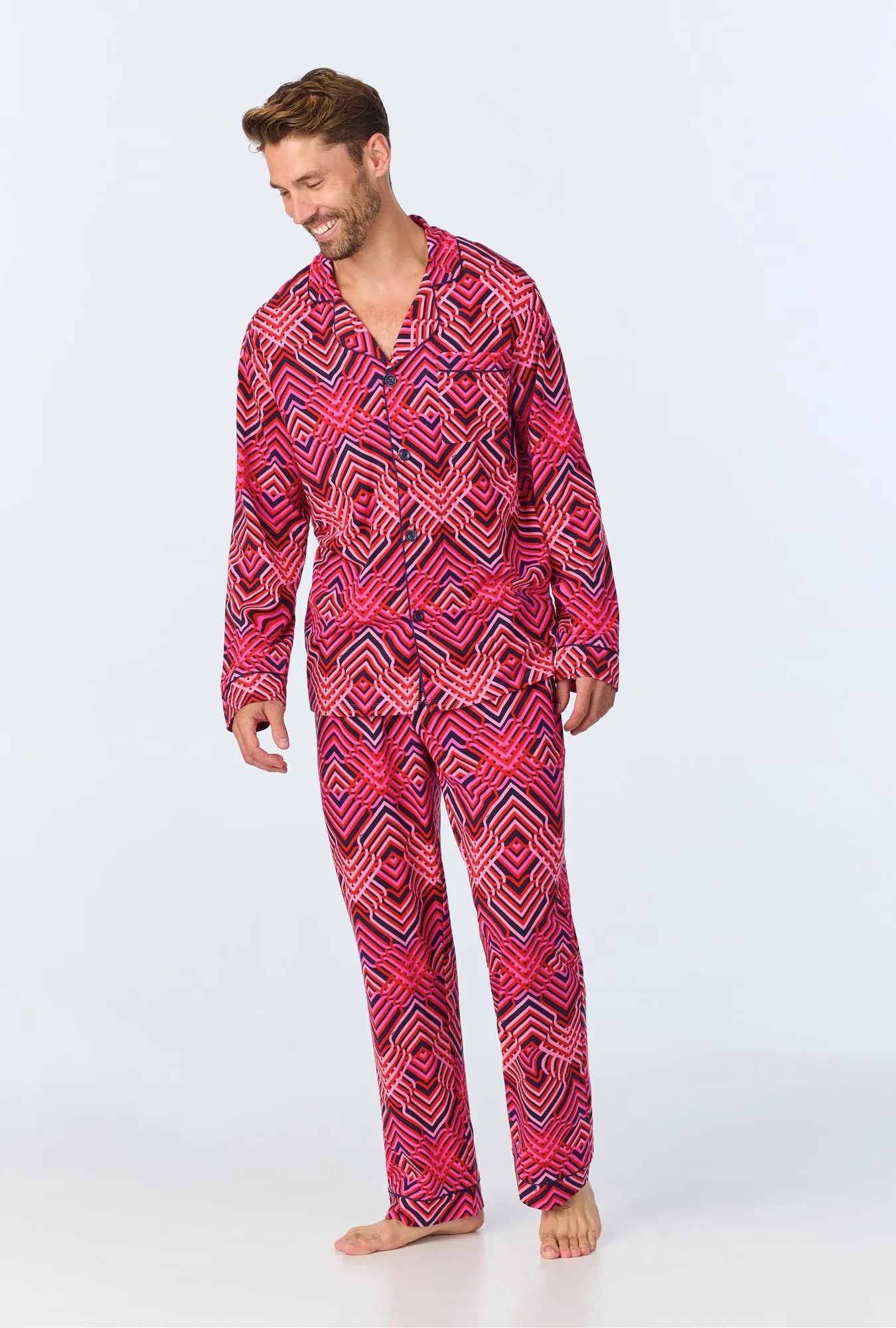 BedHead x Mr. Turk Geo Trellis Men's Long Sleeve Classic Stretch Jersey PJ Set