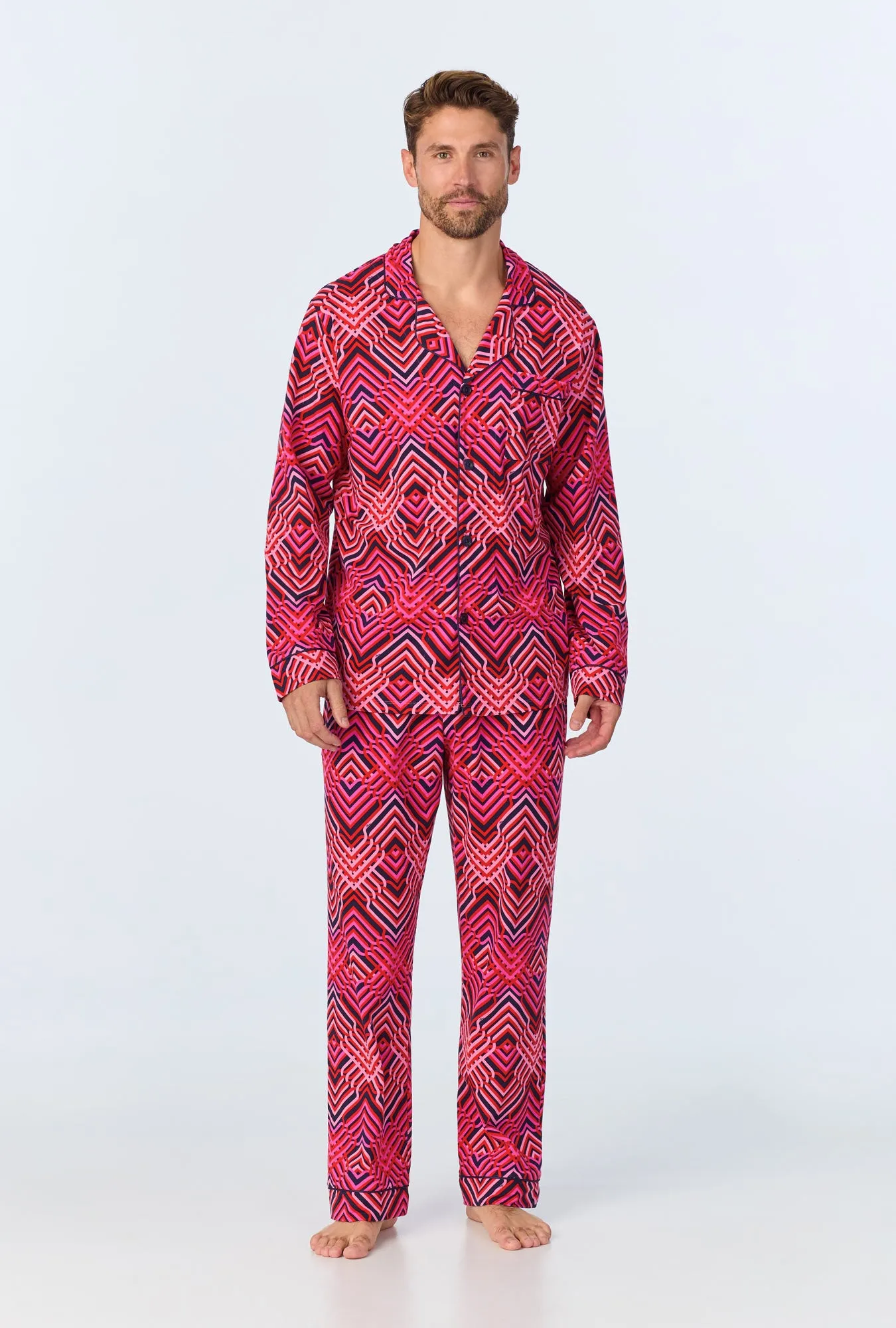 BedHead x Mr. Turk Geo Trellis Men's Long Sleeve Classic Stretch Jersey PJ Set