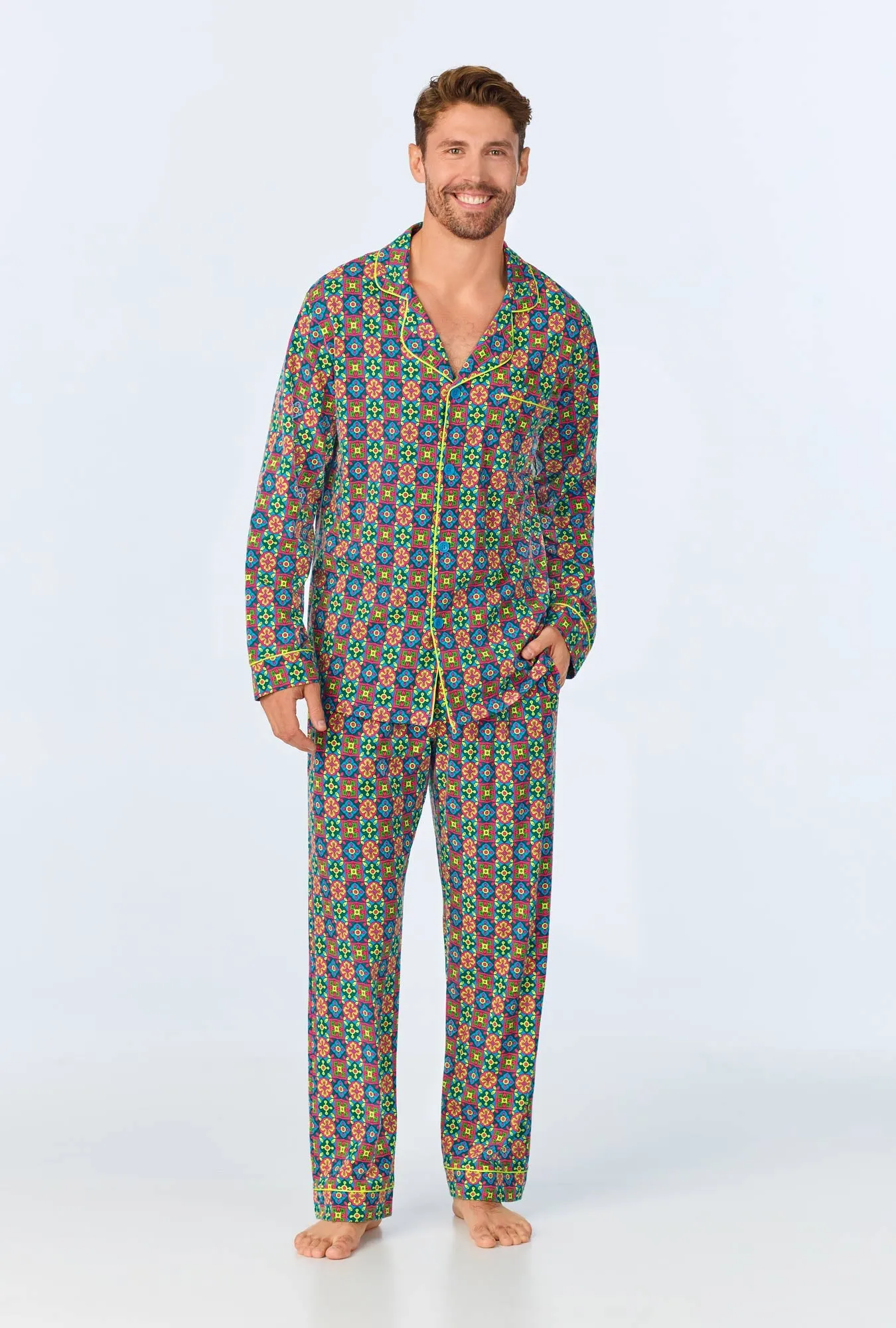 BedHead x Mr. Turk Pretty Tiles Men's Long Sleeve Classic Stretch Jersey PJ Set