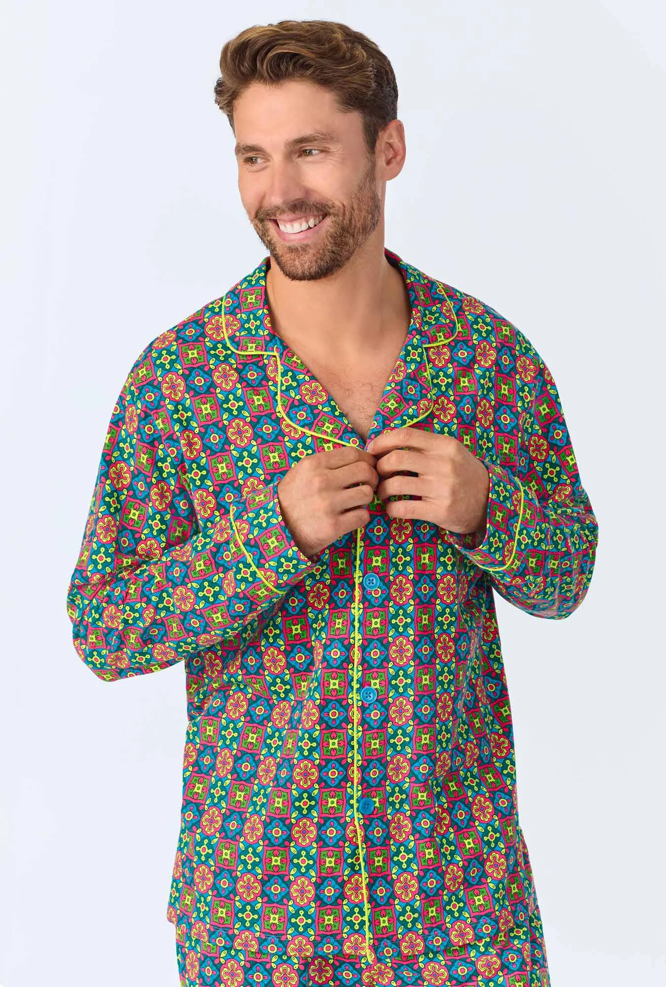 BedHead x Mr. Turk Pretty Tiles Men's Long Sleeve Classic Stretch Jersey PJ Set