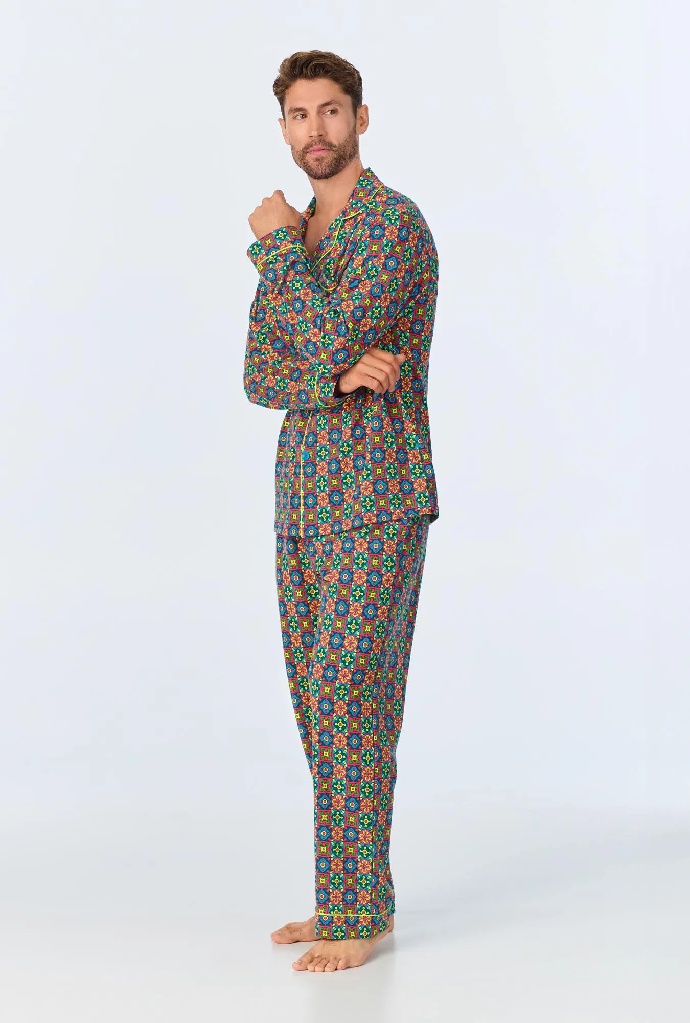 BedHead x Mr. Turk Pretty Tiles Men's Long Sleeve Classic Stretch Jersey PJ Set