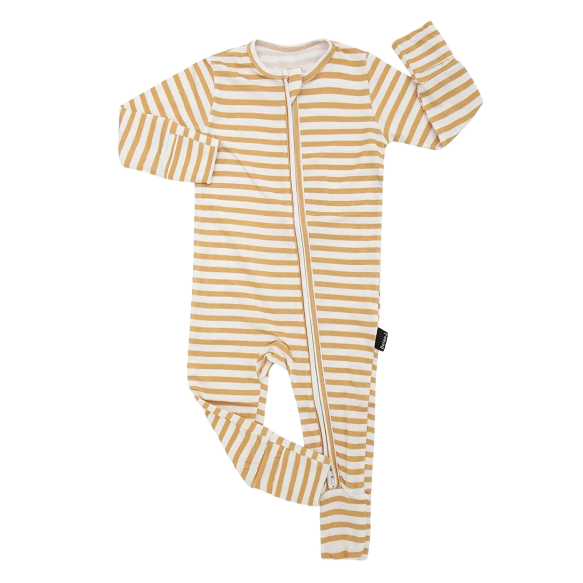 BELAN J Footless Sleeper with Fold-Over Cuffs - Sun Stripe