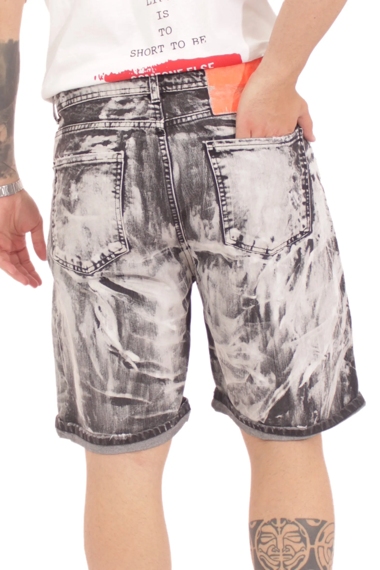 Bermuda Jeans Con Sfumature Lavaggio Fusion Con Accessorio Art. Bm37