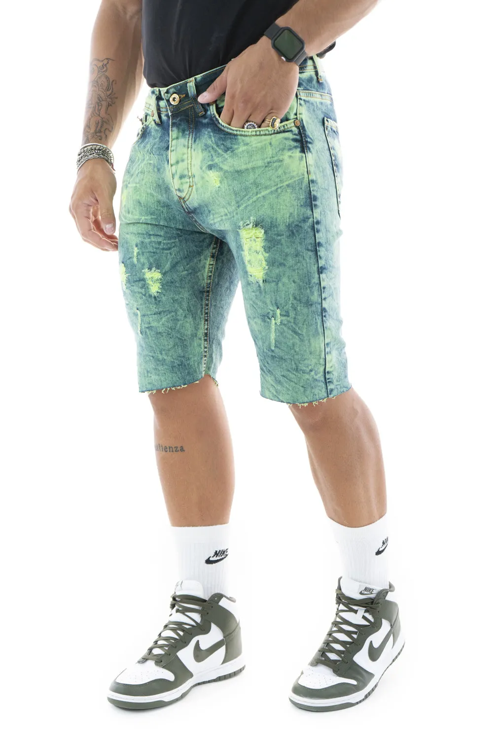 Bermuda Jeans Verde Art.Fusion Cianotic Mod. 5 Tasche Color Art. Bm13