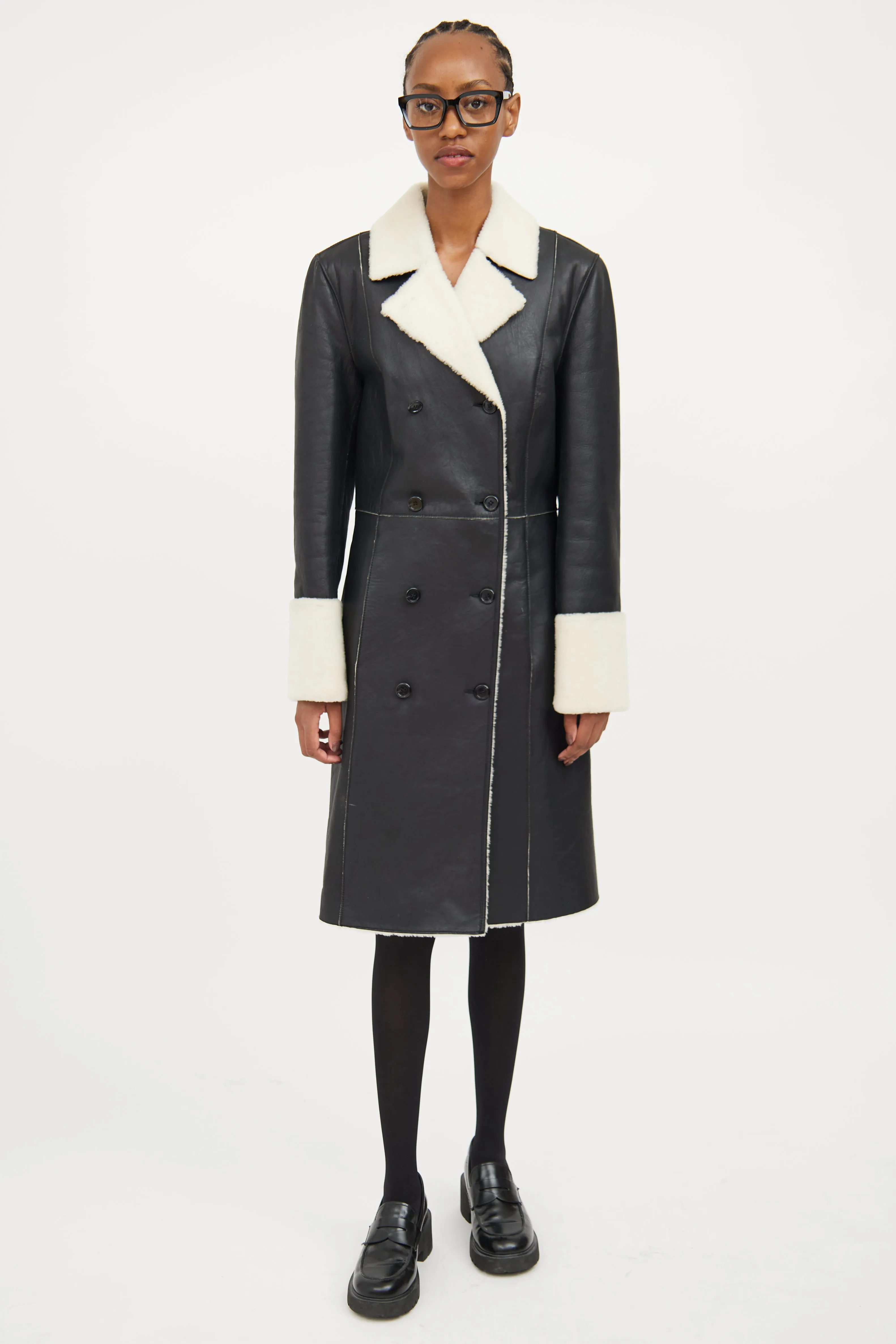 Black & White Shearling Long Coat