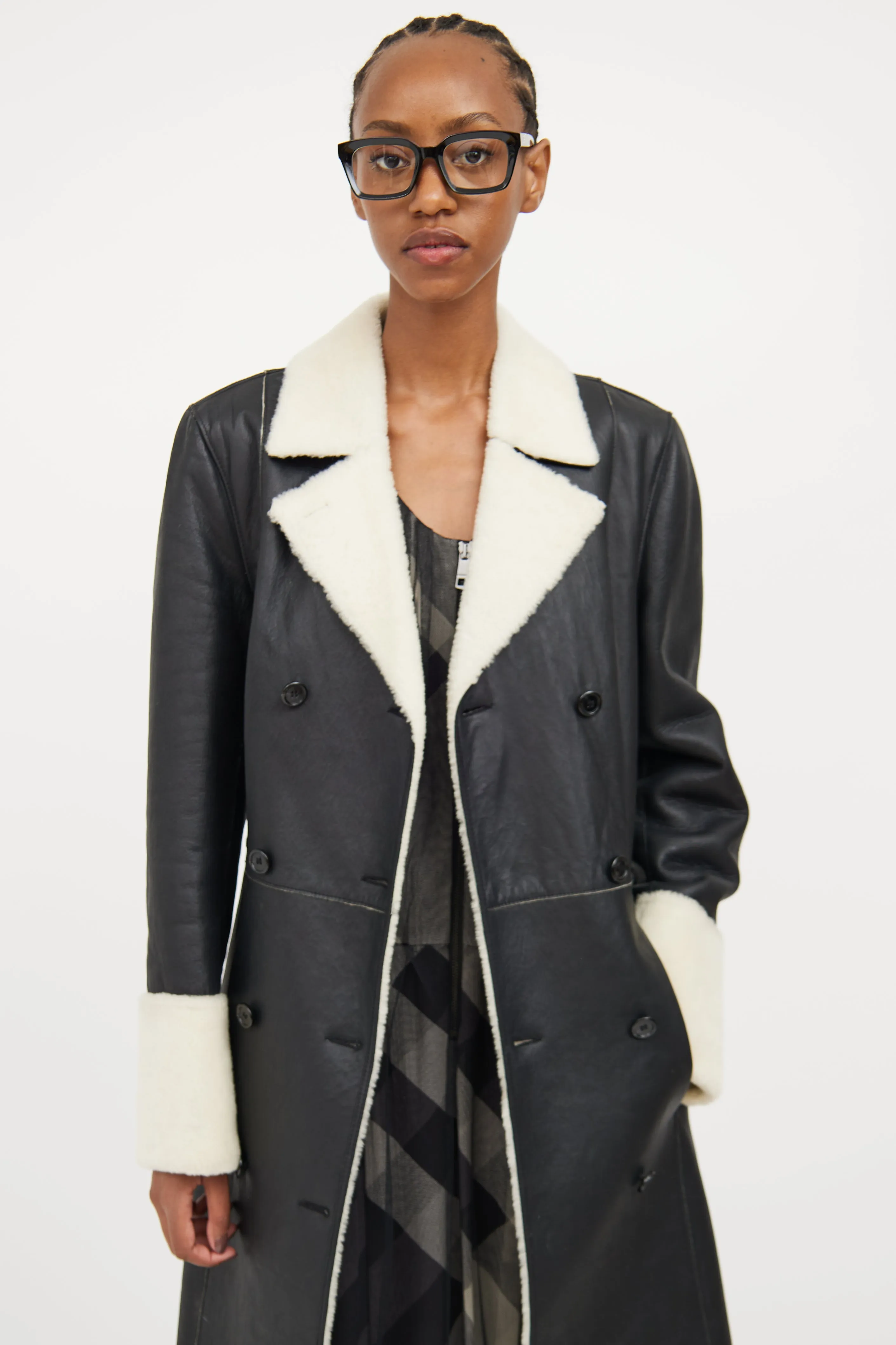 Black & White Shearling Long Coat