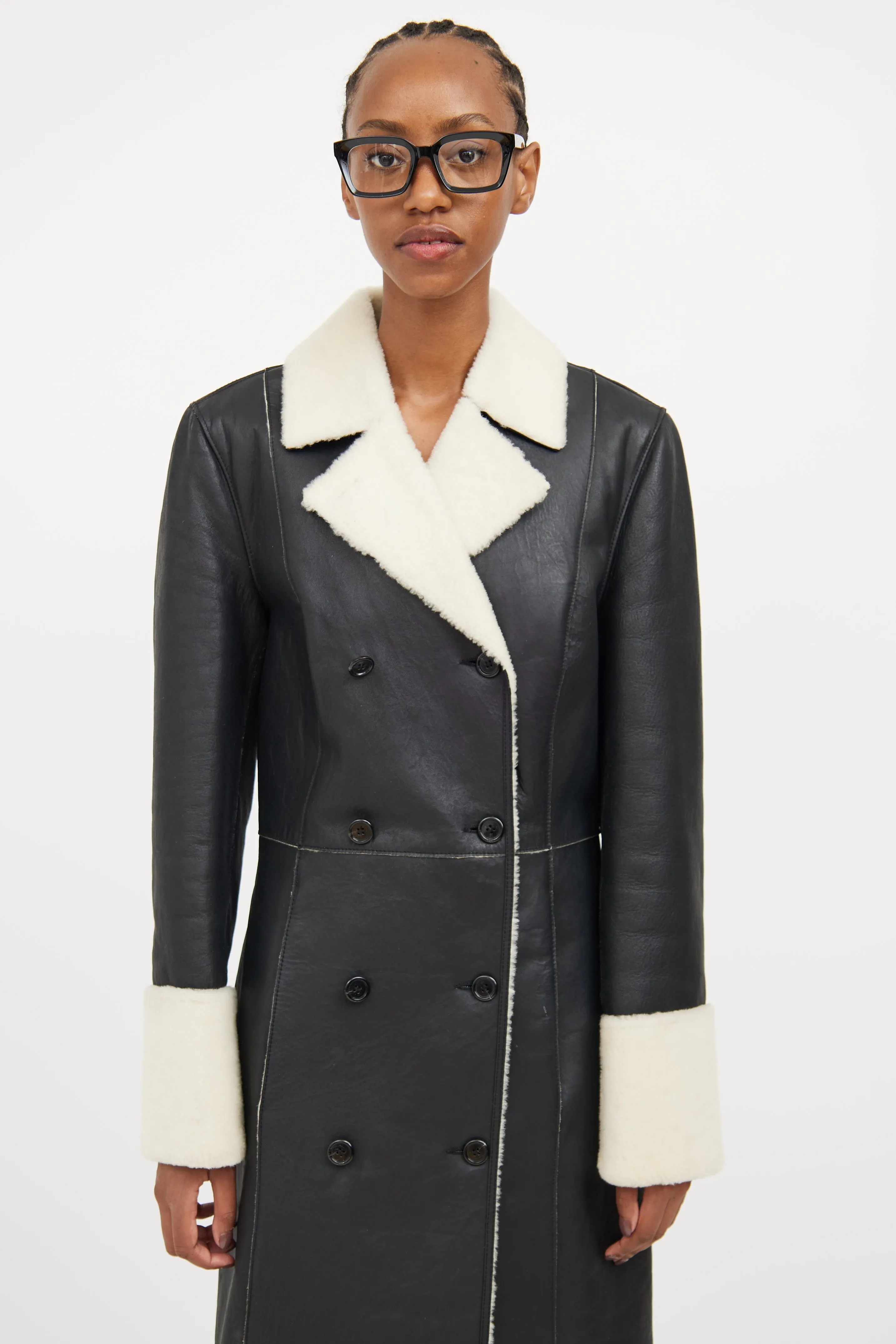 Black & White Shearling Long Coat