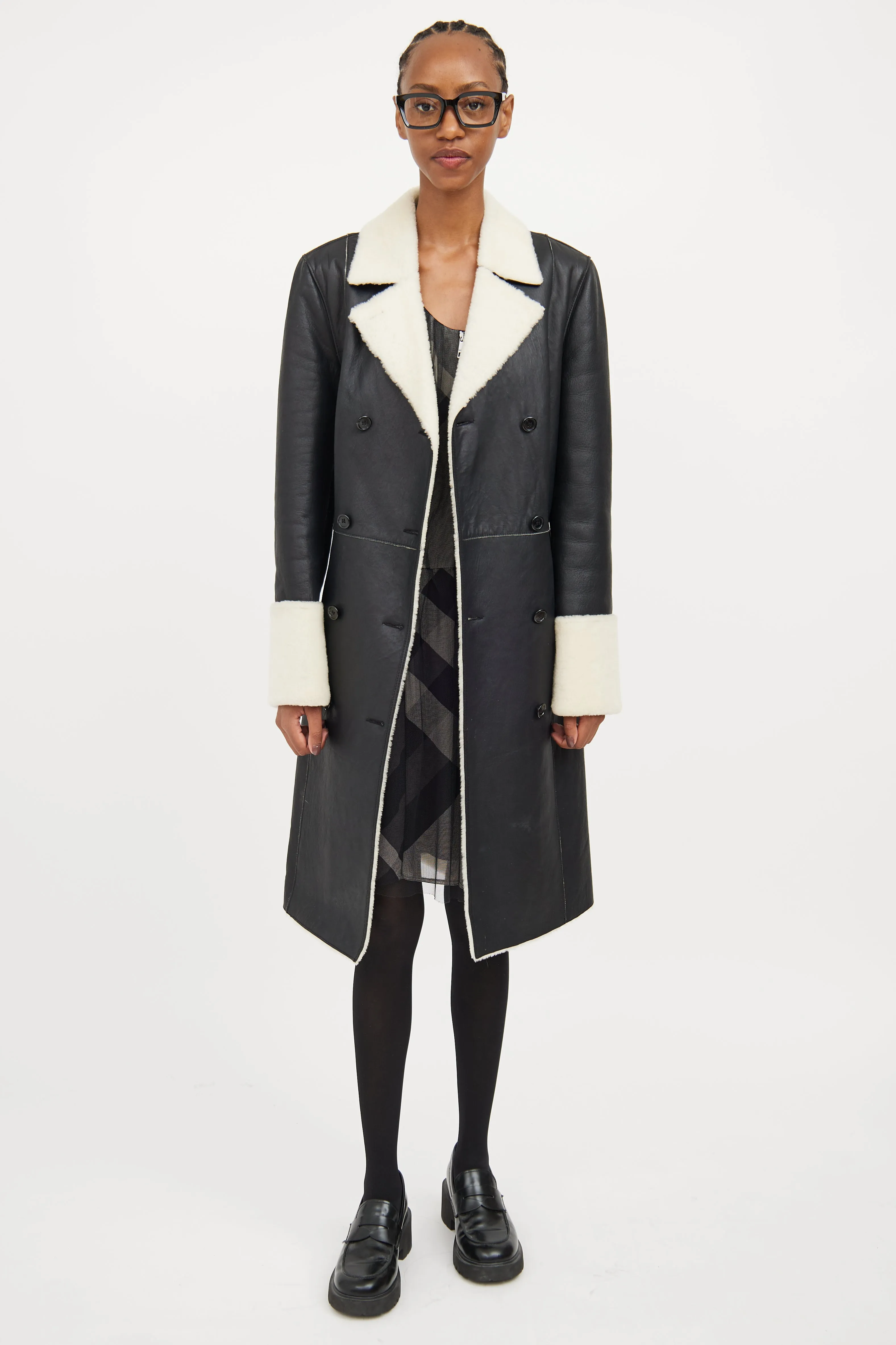 Black & White Shearling Long Coat