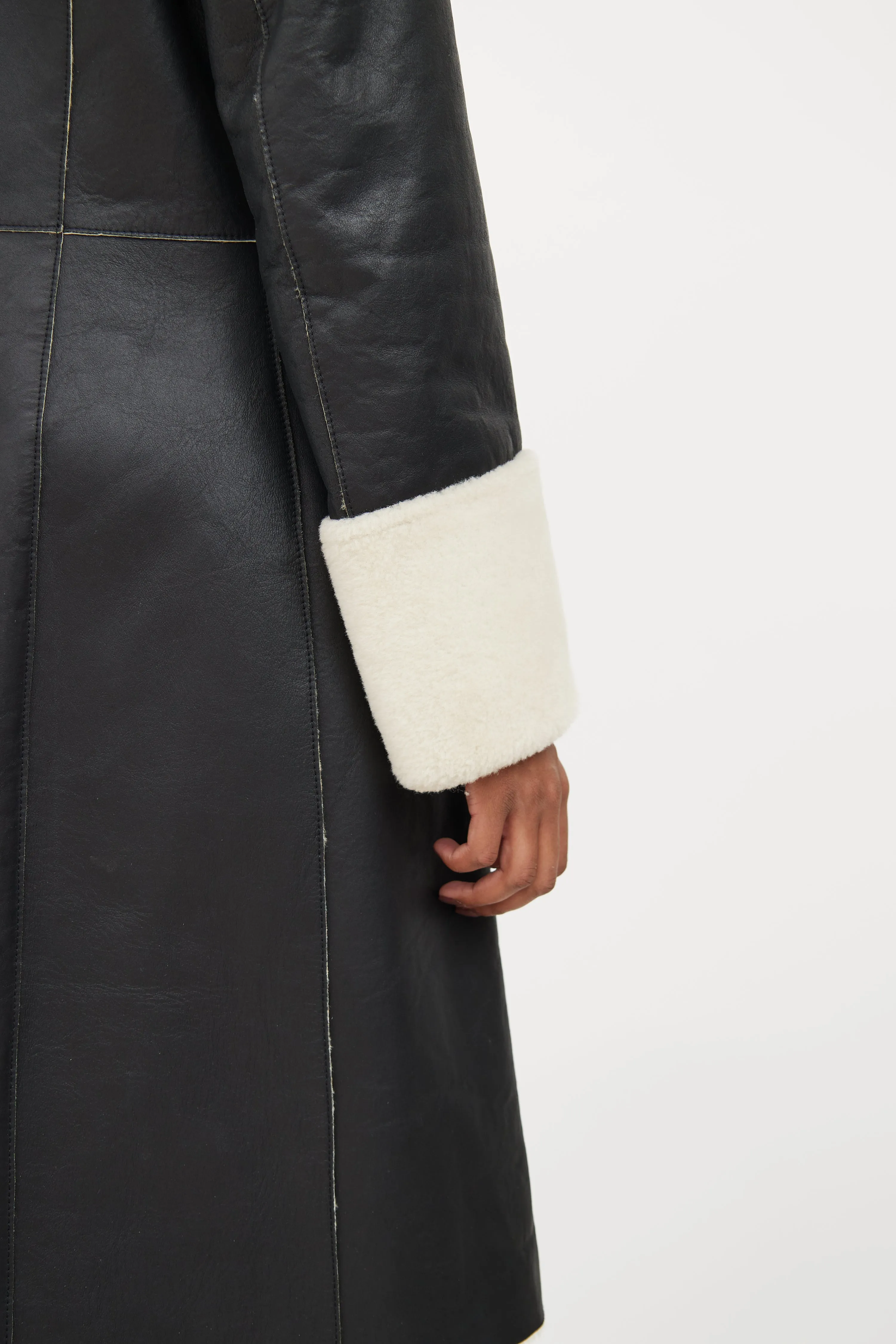 Black & White Shearling Long Coat