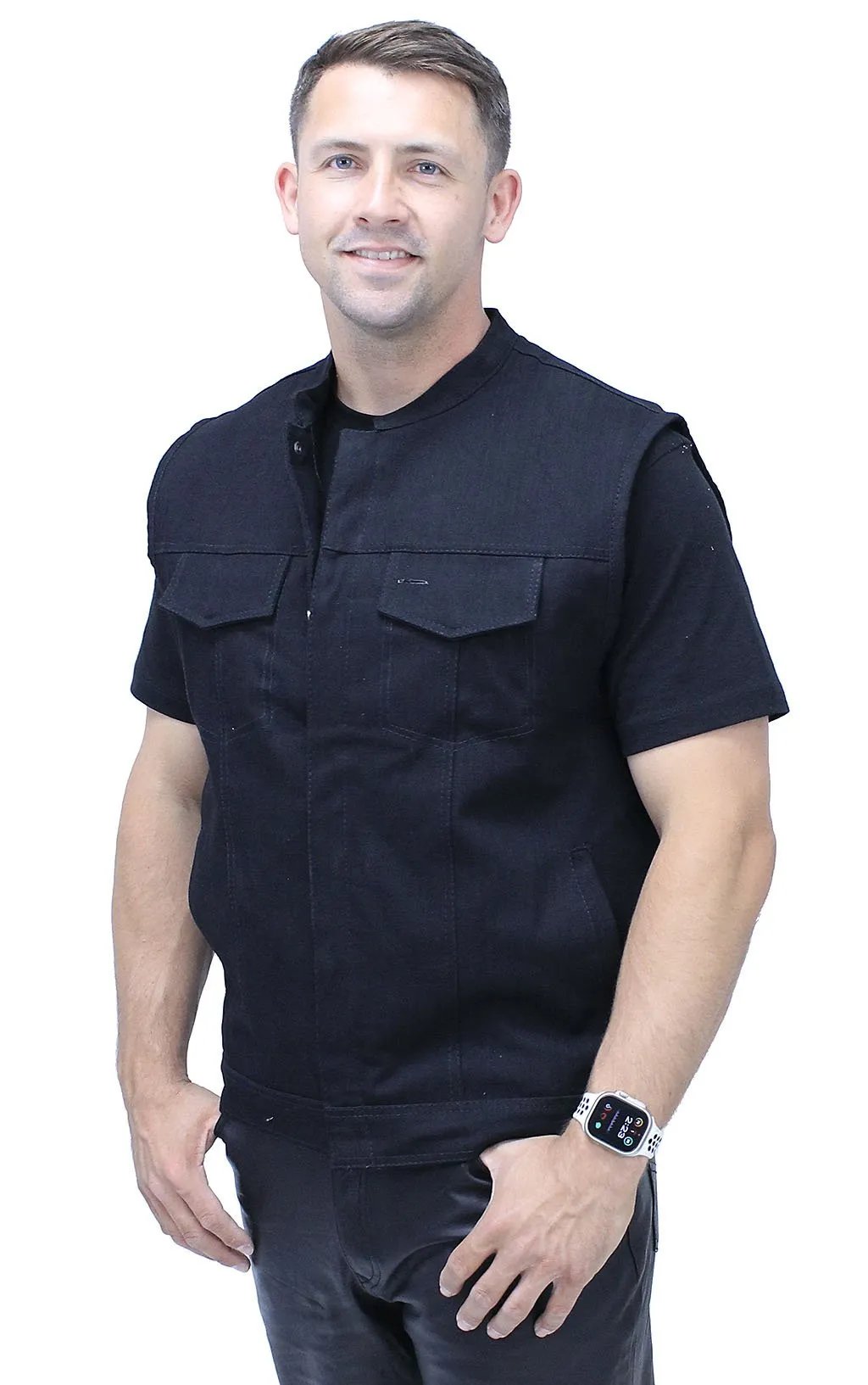 Black Denim Snap Up Club Vest w/Concealed Pocket #VMC3200K ()