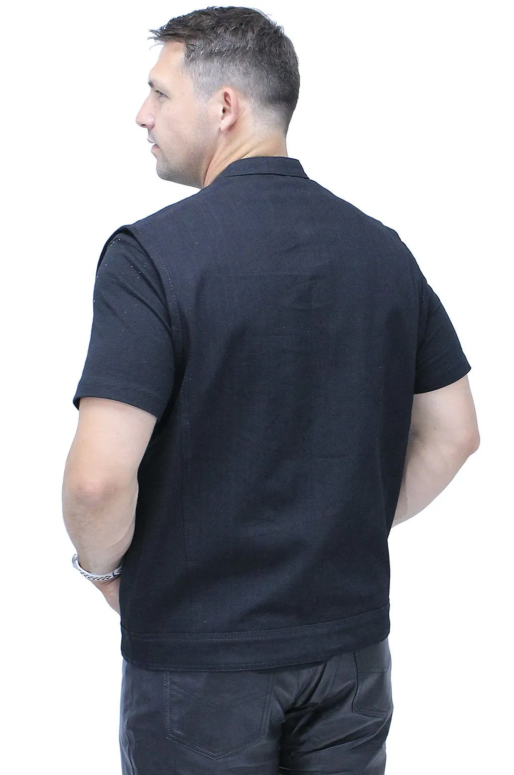 Black Denim Snap Up Club Vest w/Concealed Pocket #VMC3200K ()