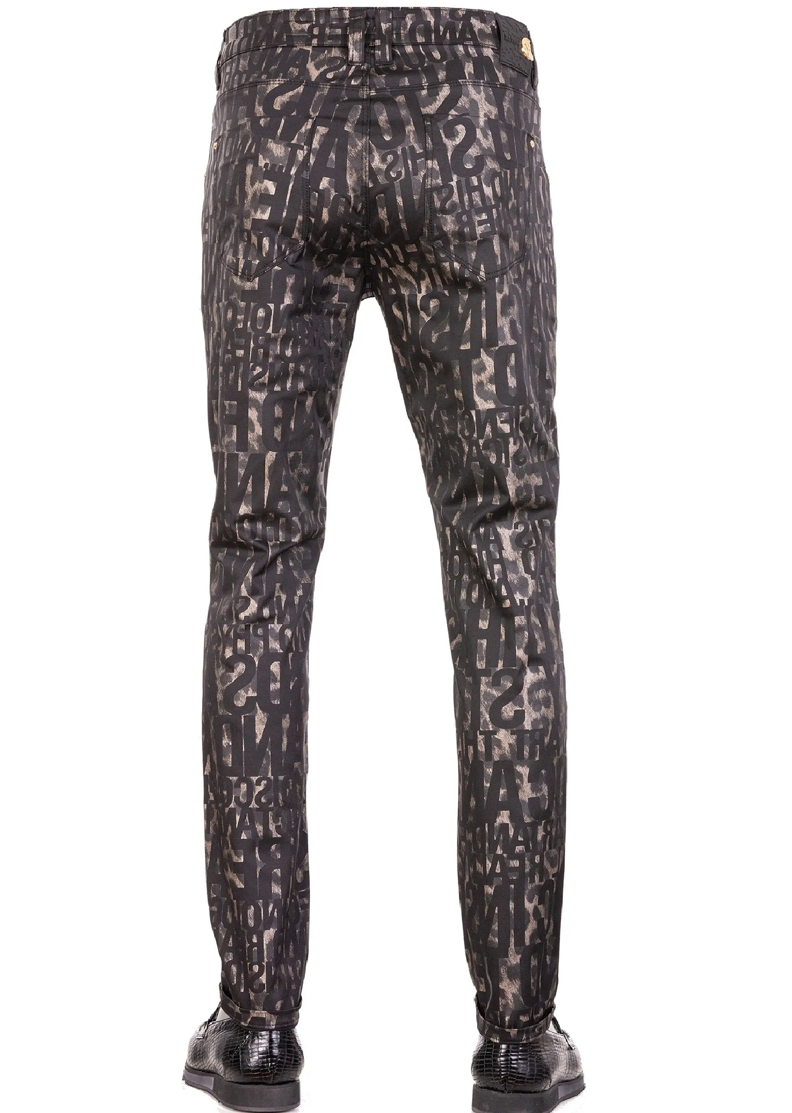 Black Gold "Alphabet" Print Luxe Pants