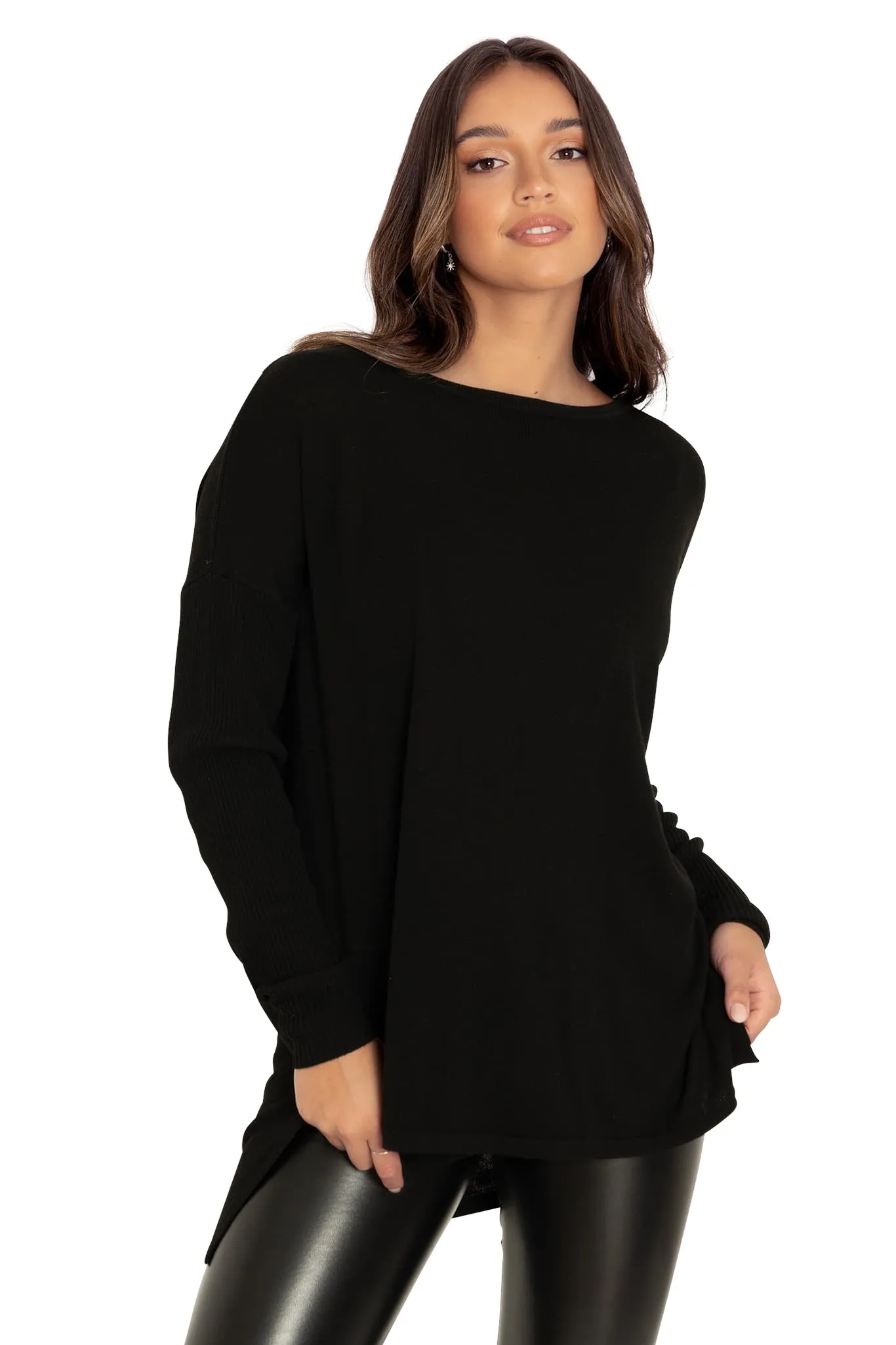 Black High-Low Oversized Knit Sweater