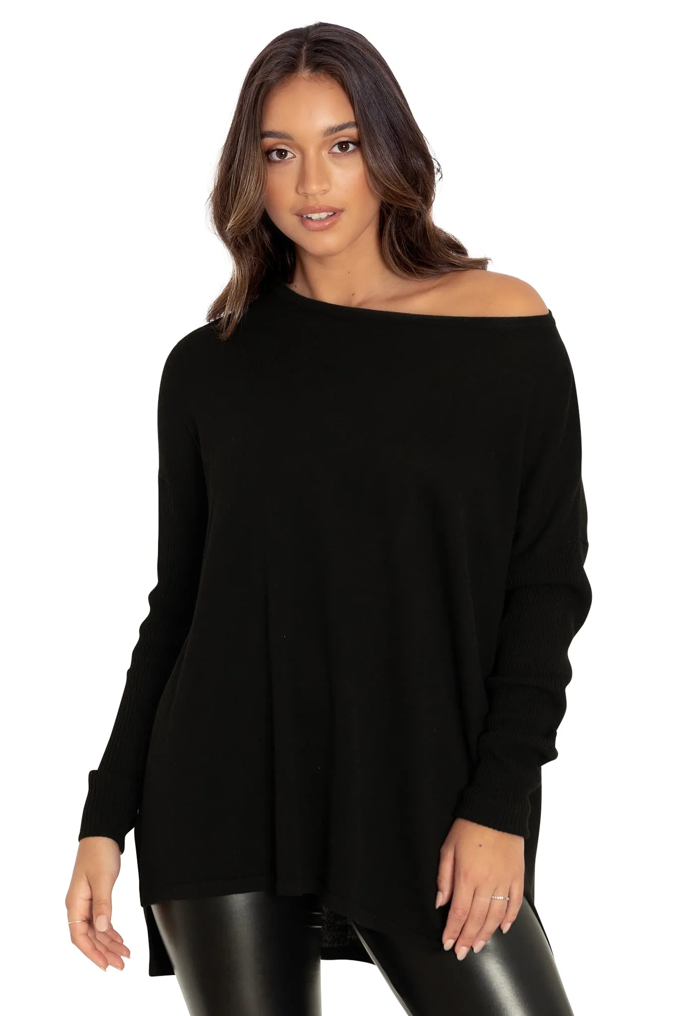 Black High-Low Oversized Knit Sweater